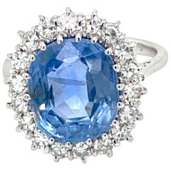 Certified Antique Unheated 6.50 Carat Sapphire Diamond Gold Cluster Ring