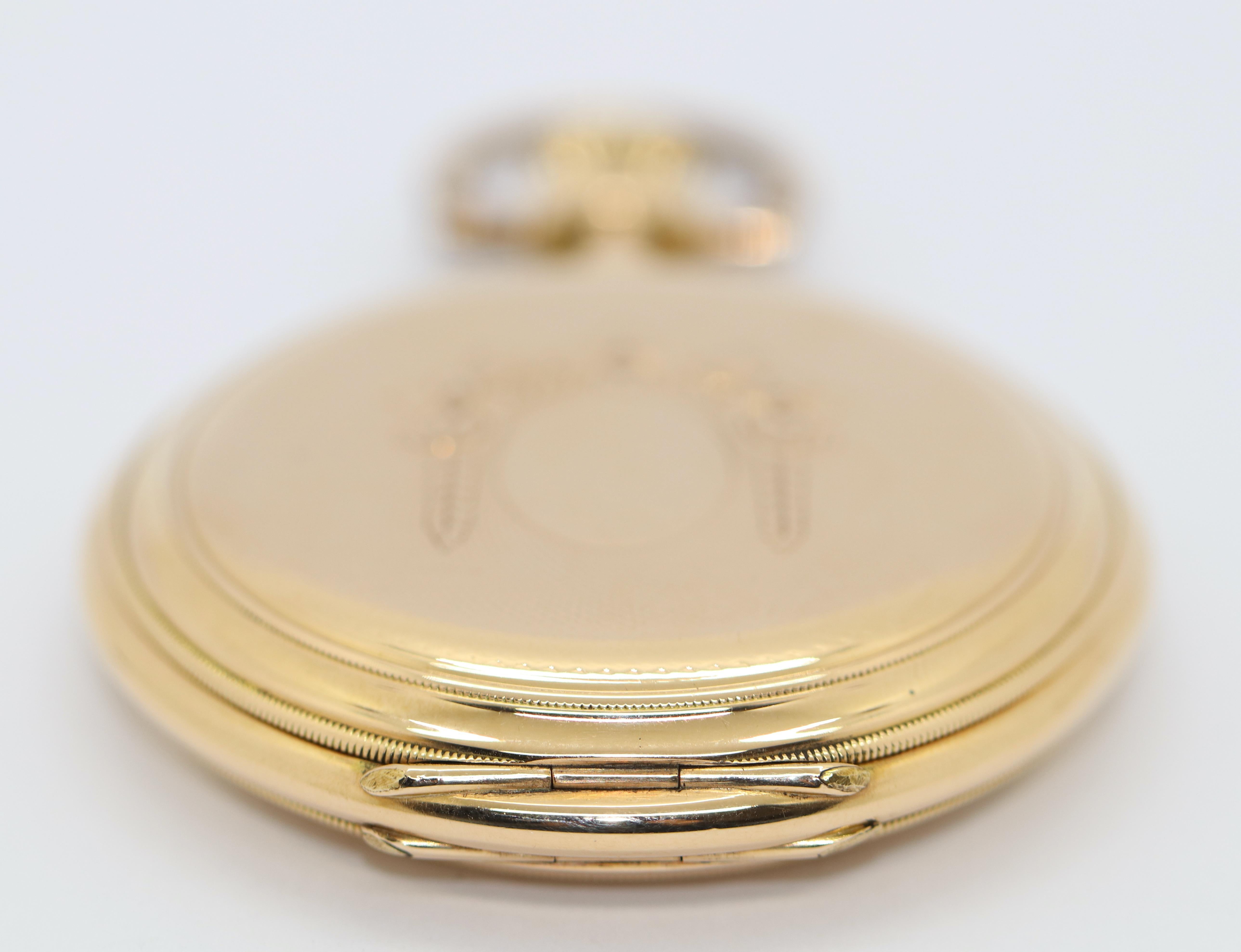 Antike Union Horlogere 14 Karat Gold Taschenuhr, Alpina, Glashütte im Angebot 5