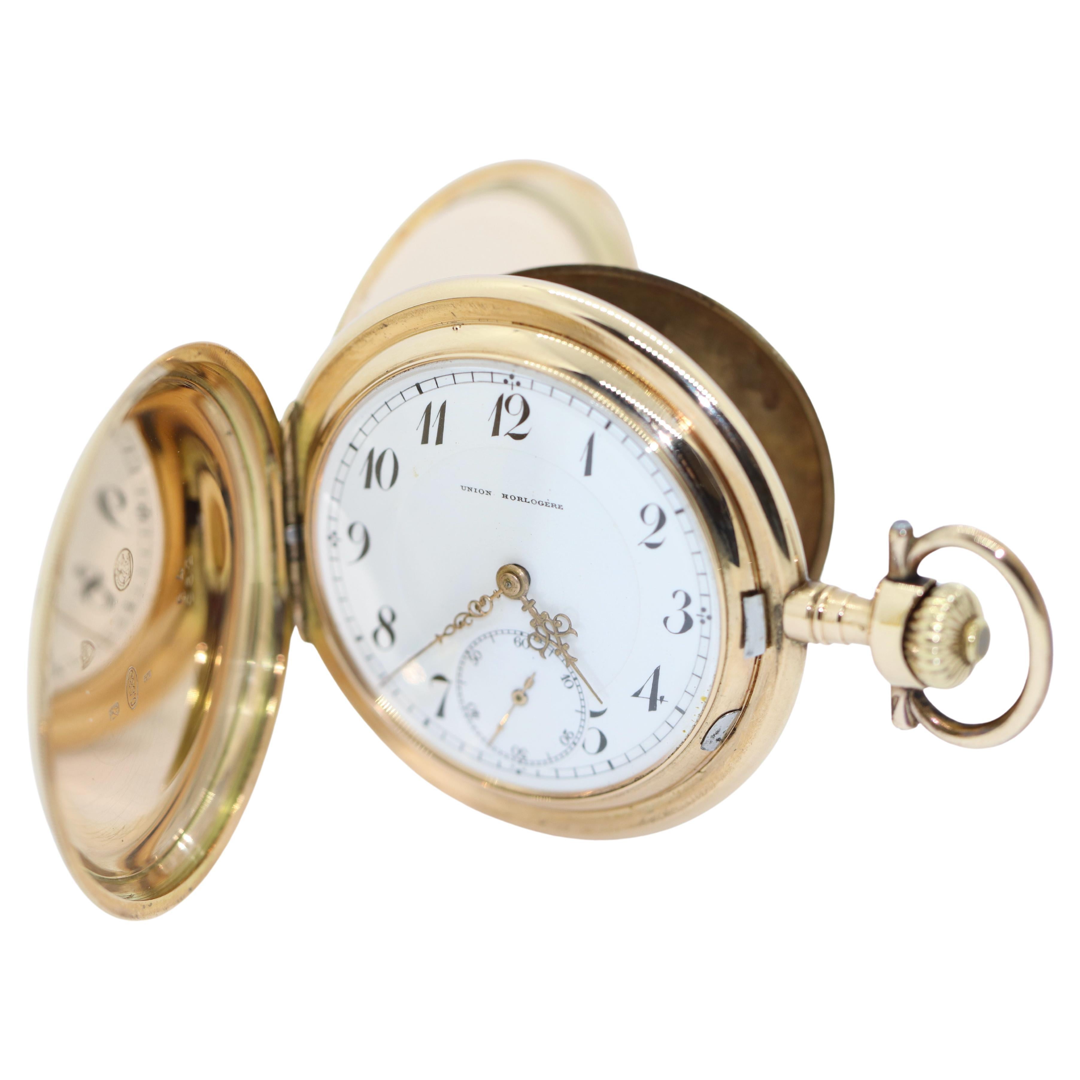 Antique Union Horlogere 14 Karat Gold Pocket Watch, Alpina, Glashütte For Sale