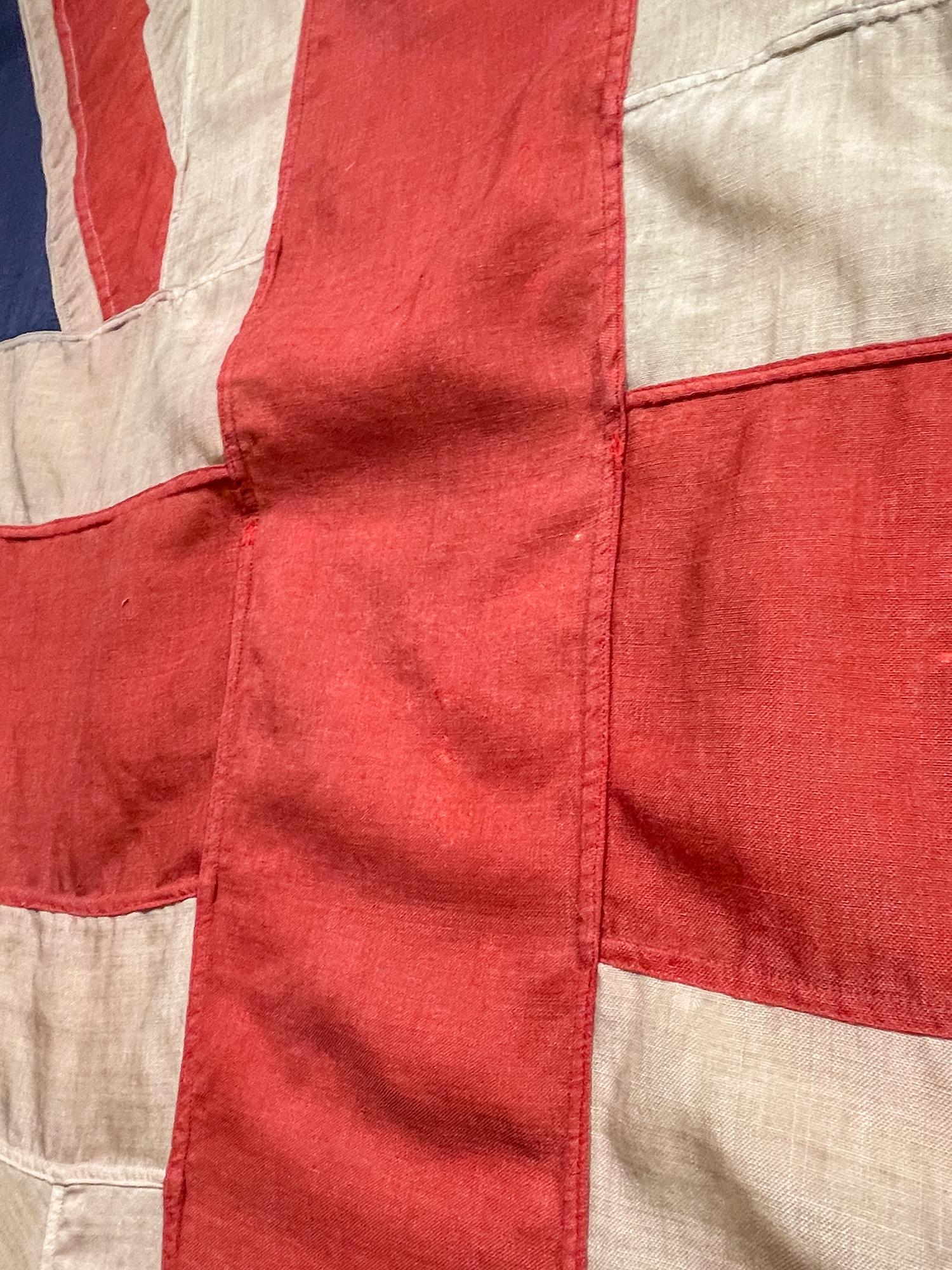Antique Union Jack Flag in Greige Finished Fluted Wood Frame 7