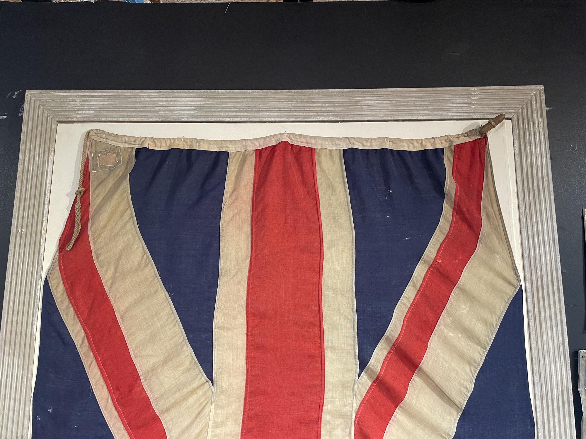 20th Century Antique Union Jack Flag in Greige Finished Fluted Wood Frame