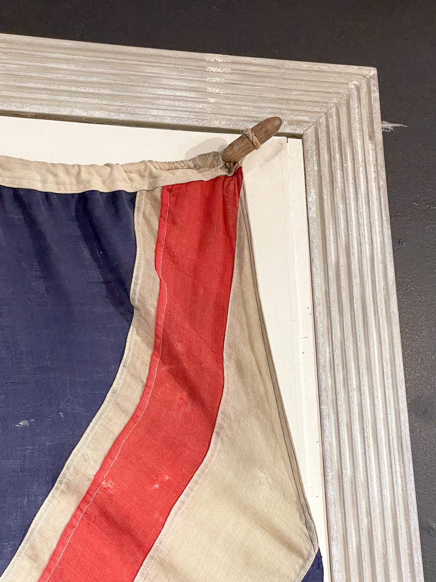 Cotton Antique Union Jack Flag in Greige Finished Fluted Wood Frame