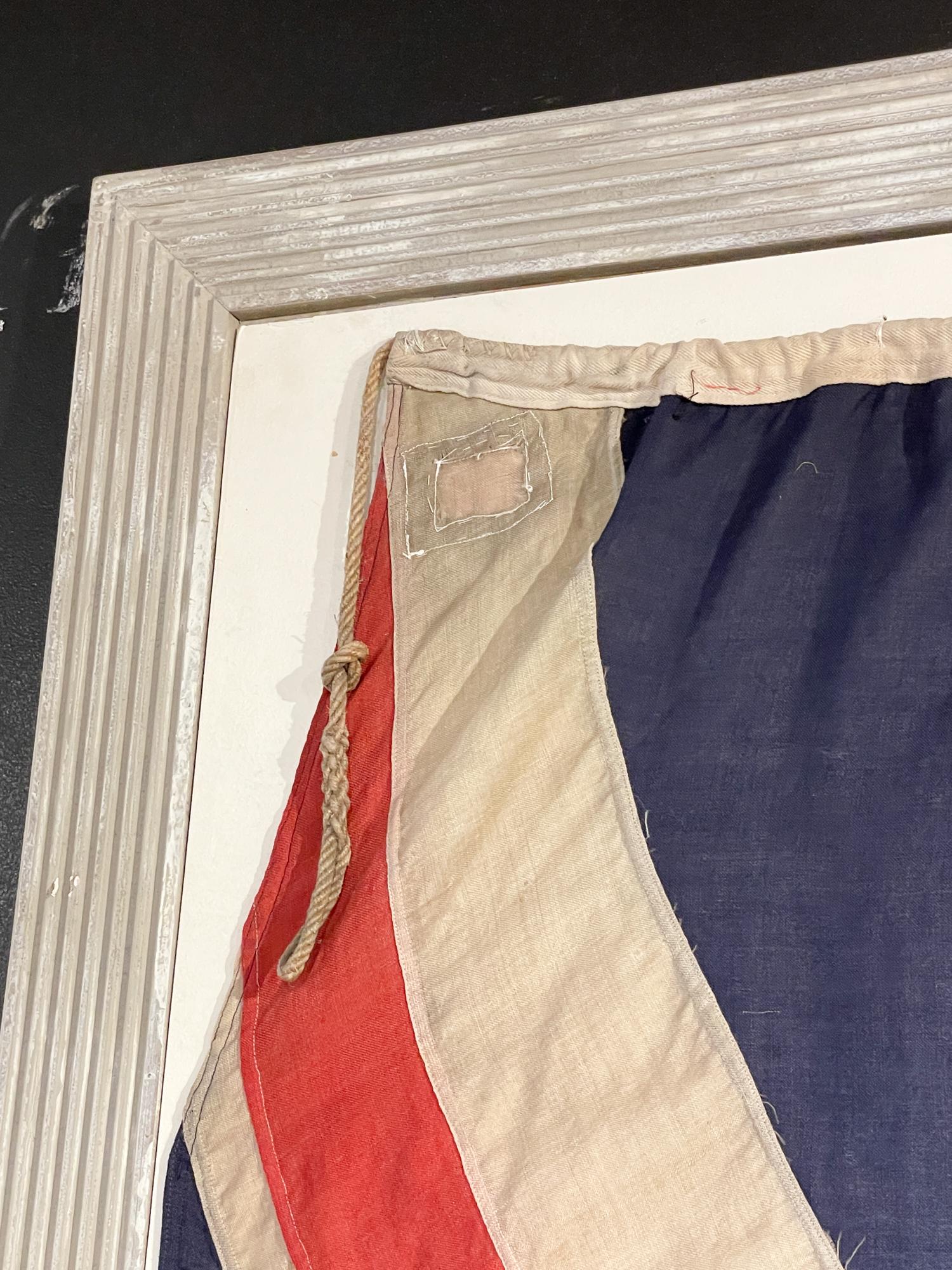 Antique Union Jack Flag in Greige Finished Fluted Wood Frame 1