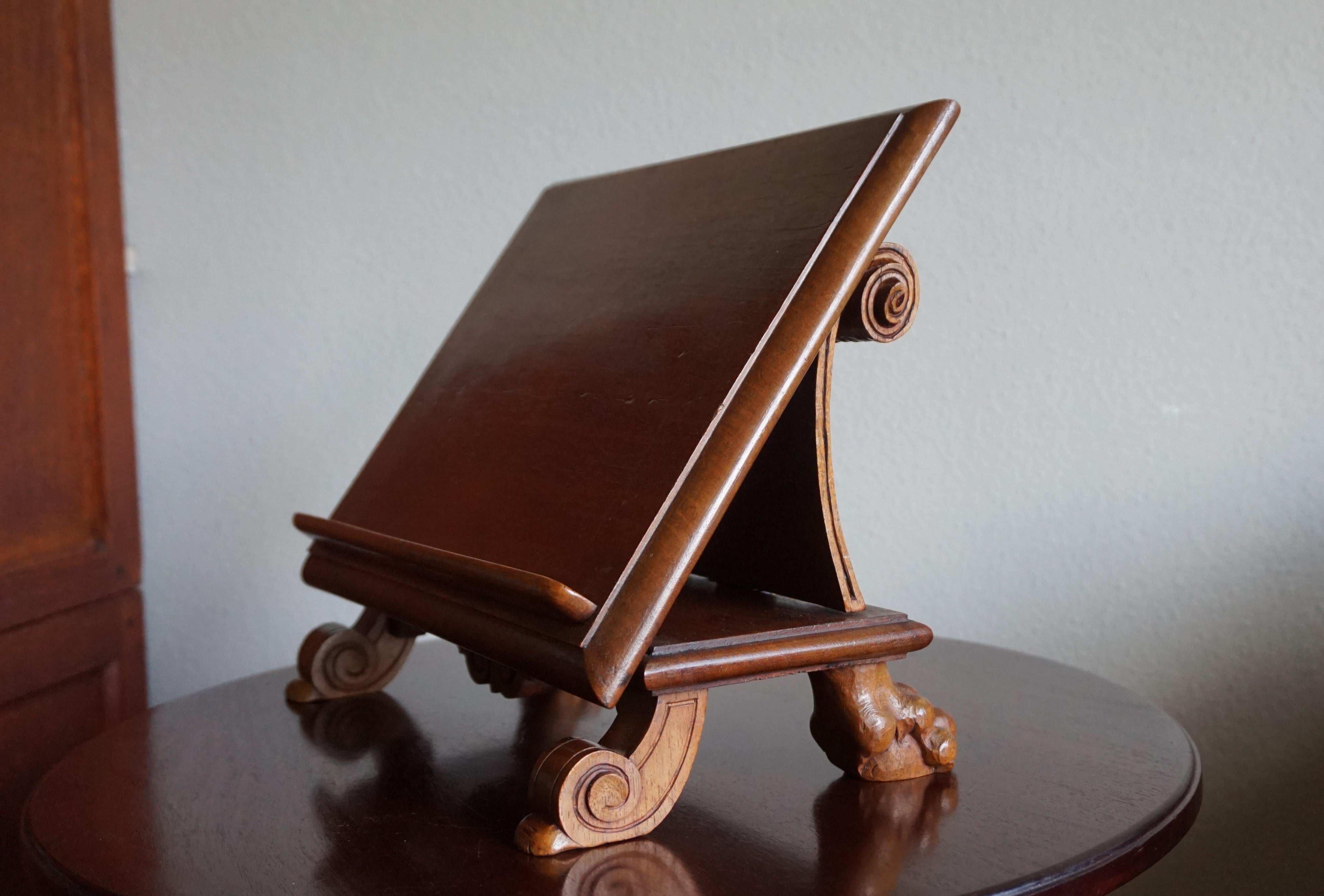 Antique & Unique Adjustable Bookstand with Hand Carved Leaf Pattern & Claw Feet 6