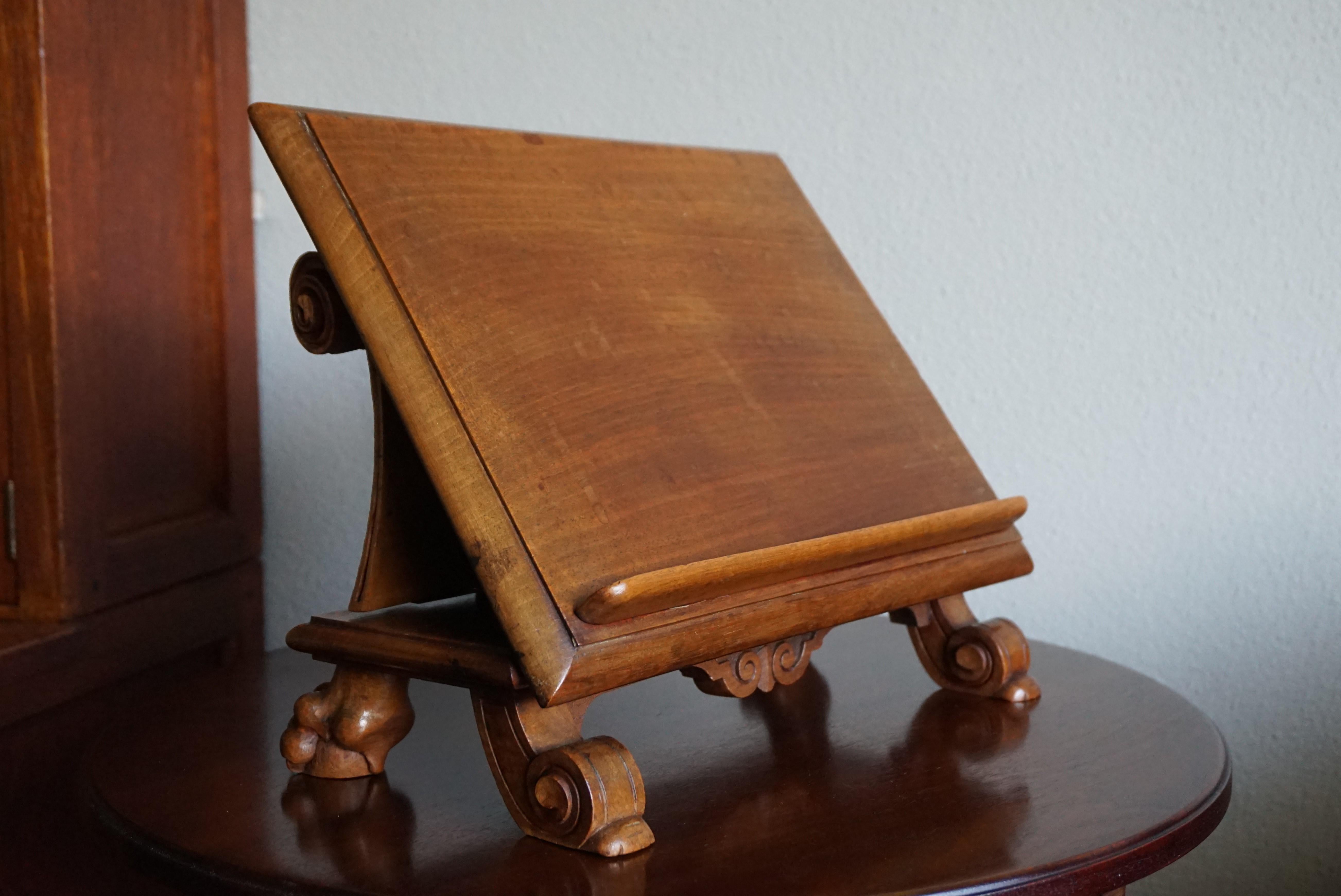 Antique & Unique Adjustable Bookstand with Hand Carved Leaf Pattern & Claw Feet 8