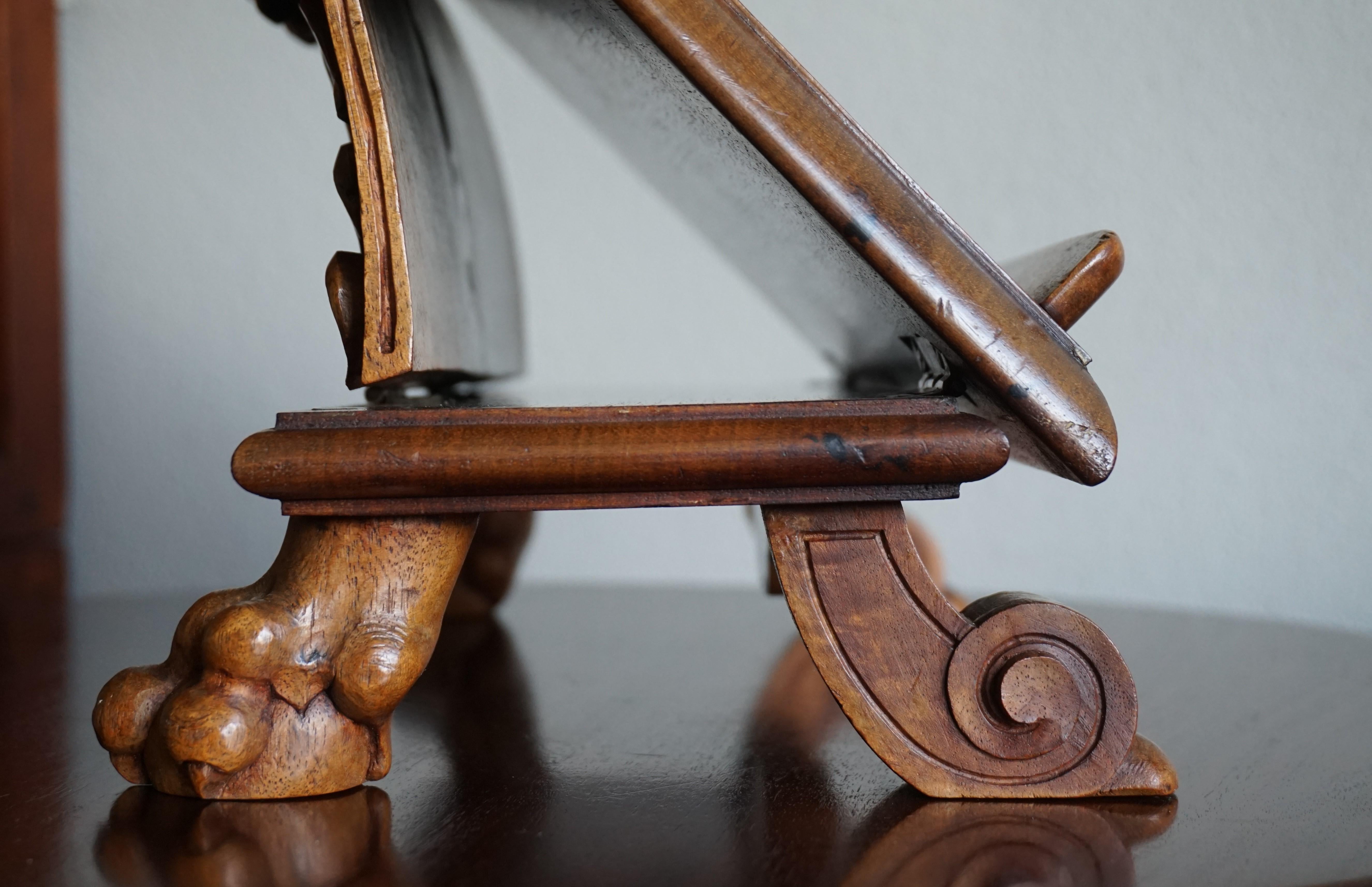 Antique & Unique Adjustable Bookstand with Hand Carved Leaf Pattern & Claw Feet 1