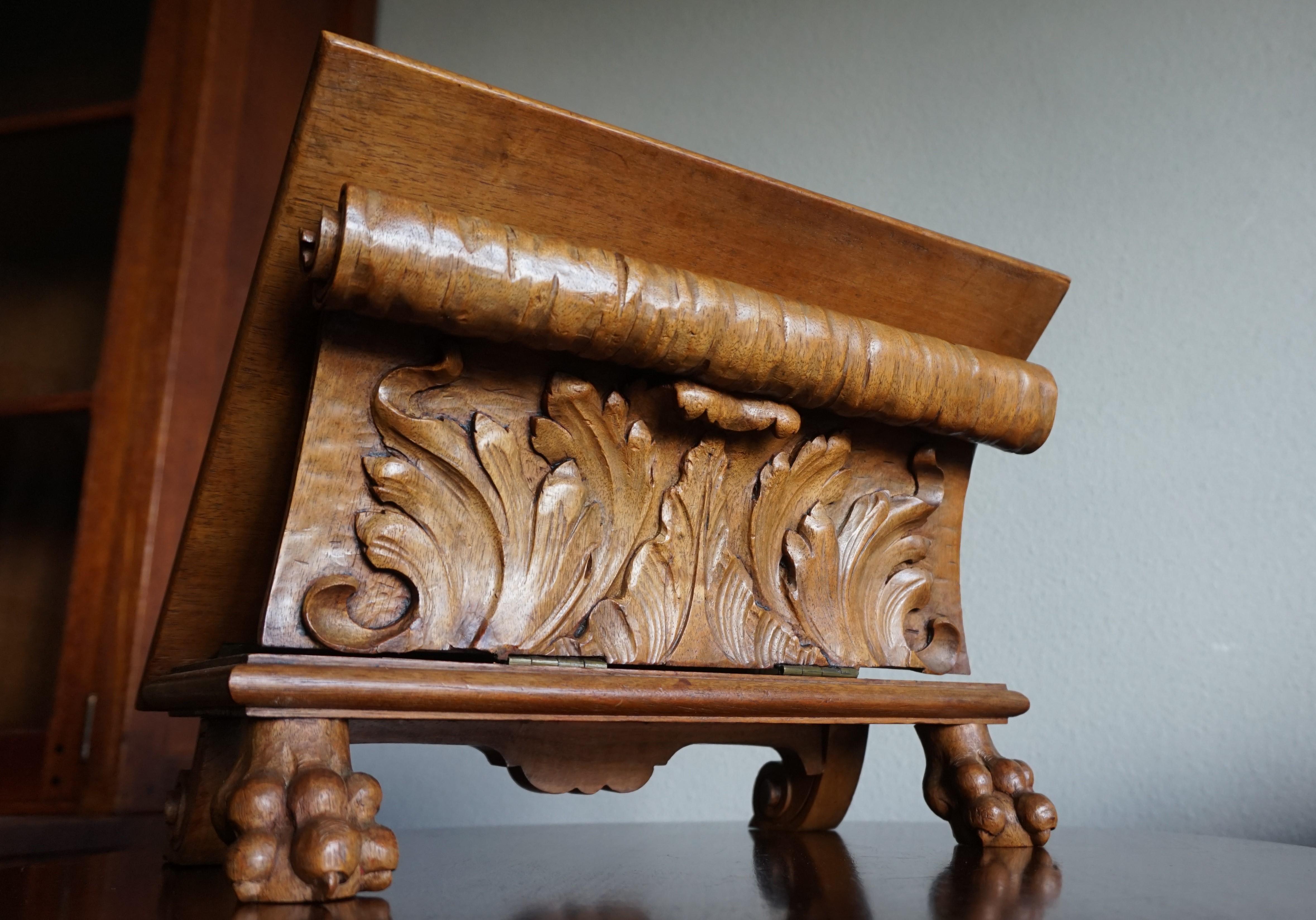 Nutwood Antique & Unique Adjustable Bookstand with Hand Carved Leaf Pattern & Claw Feet