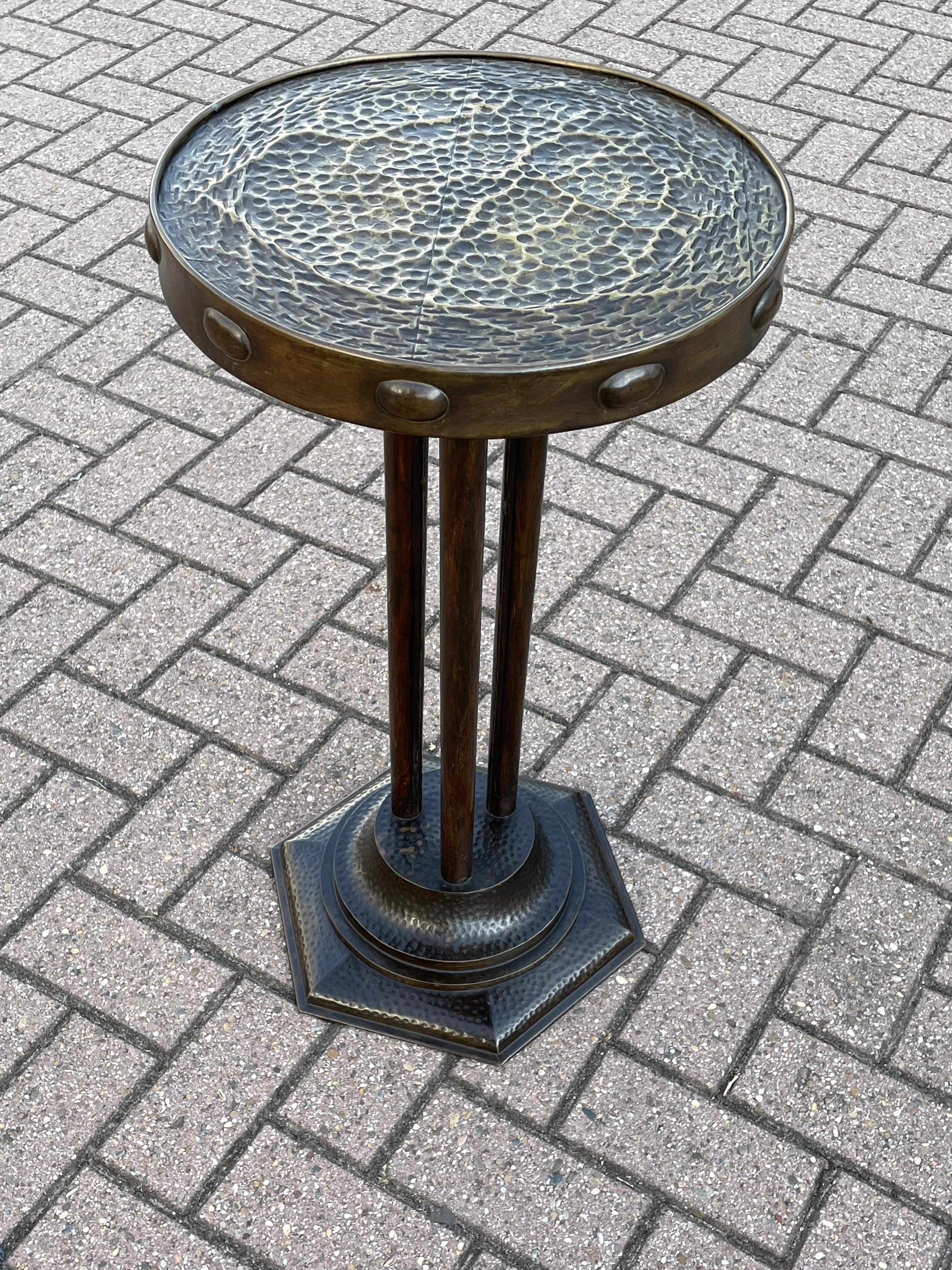 Antique & Unique Arts & Crafts Hand Hammered Brass Pedestal Stand / Table ca1900 4