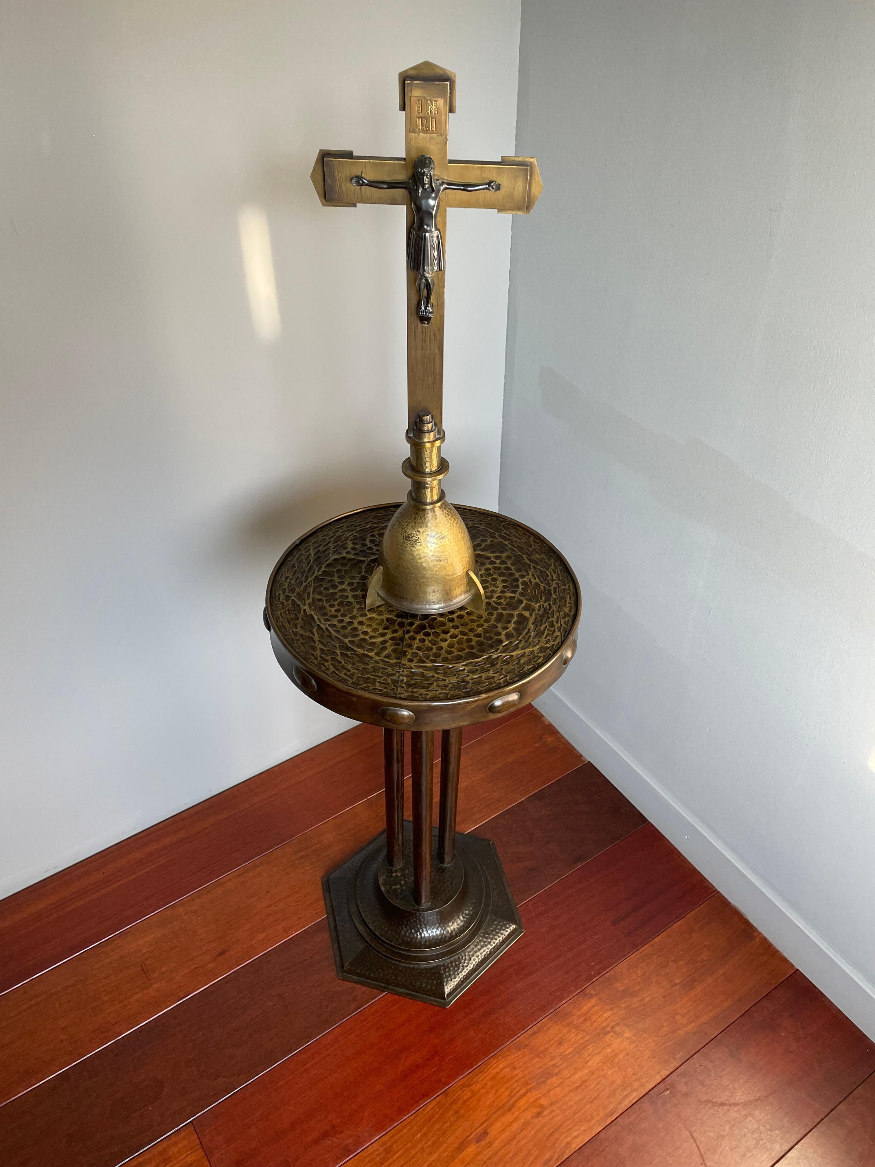 Antique & Unique Arts & Crafts Hand Hammered Brass Pedestal Stand / Table ca1900 10