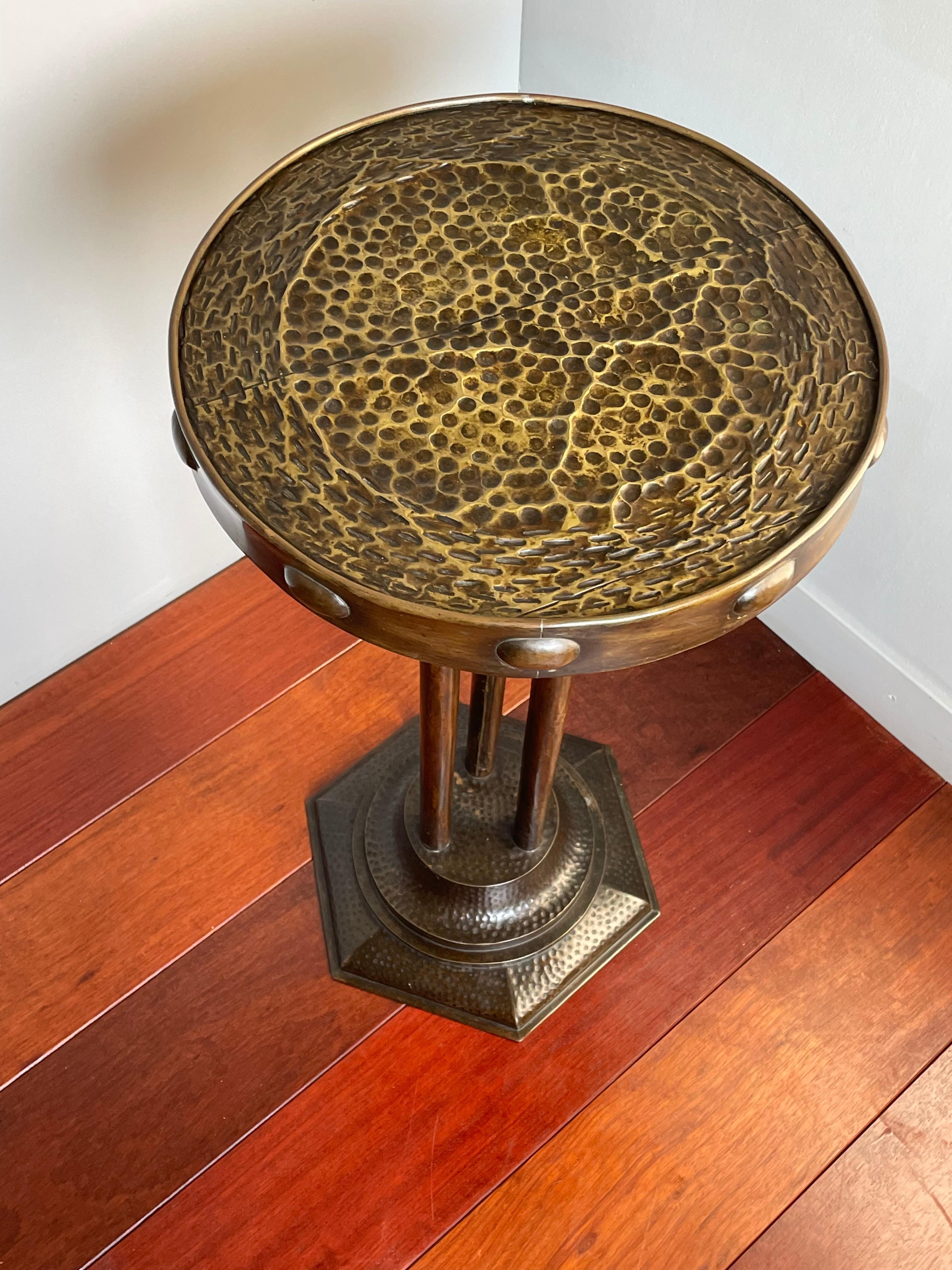 Antique & Unique Arts & Crafts Hand Hammered Brass Pedestal Stand / Table ca1900 11