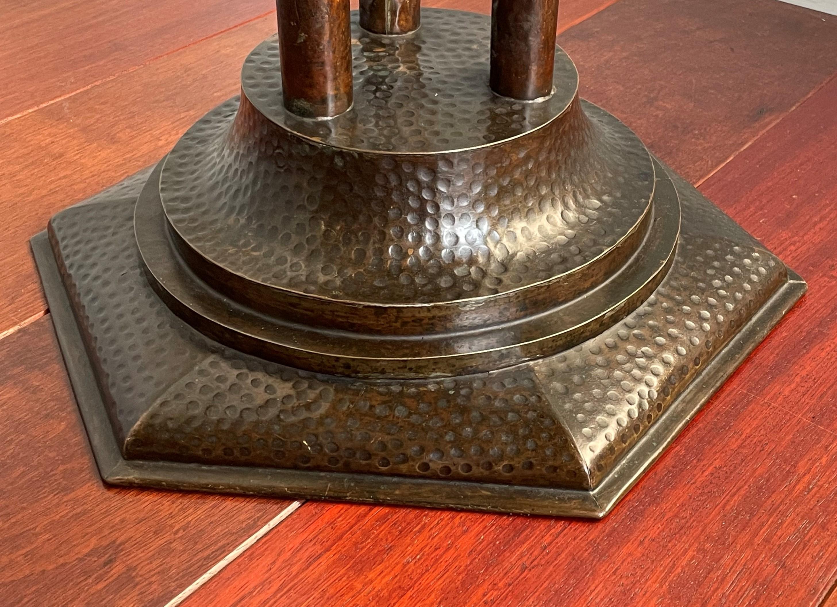 Bronzed Antique & Unique Arts & Crafts Hand Hammered Brass Pedestal Stand / Table ca1900