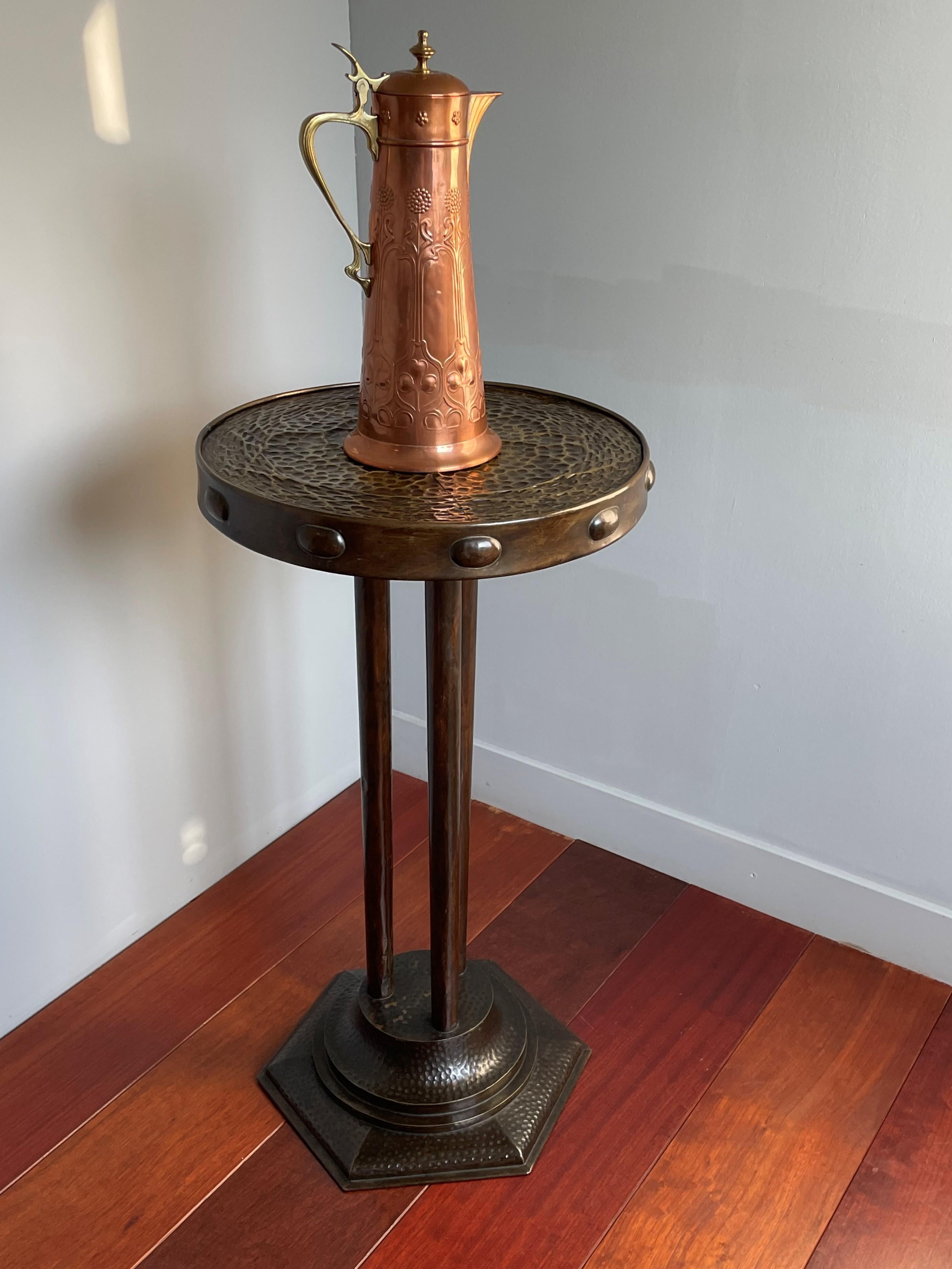 20th Century Antique & Unique Arts & Crafts Hand Hammered Brass Pedestal Stand / Table ca1900