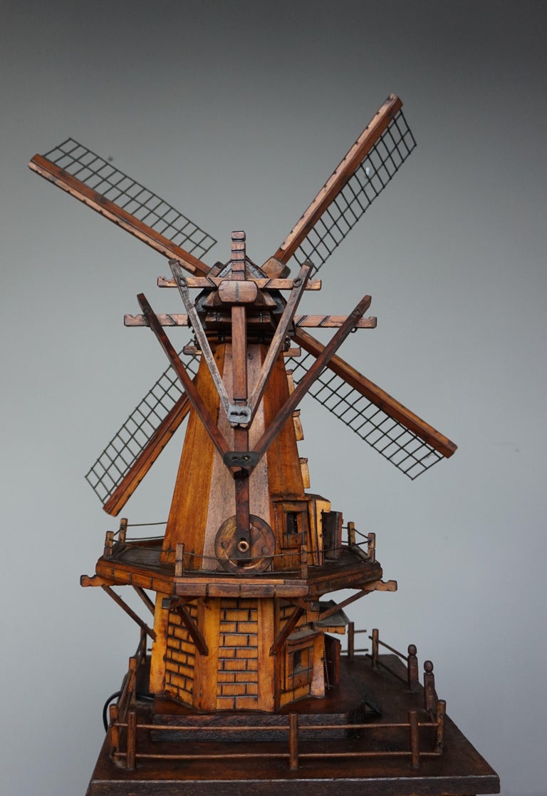 Antique and Unique Early 1900s Dutch Folk Art Scale Model Windmill w. Light Inside For Sale at