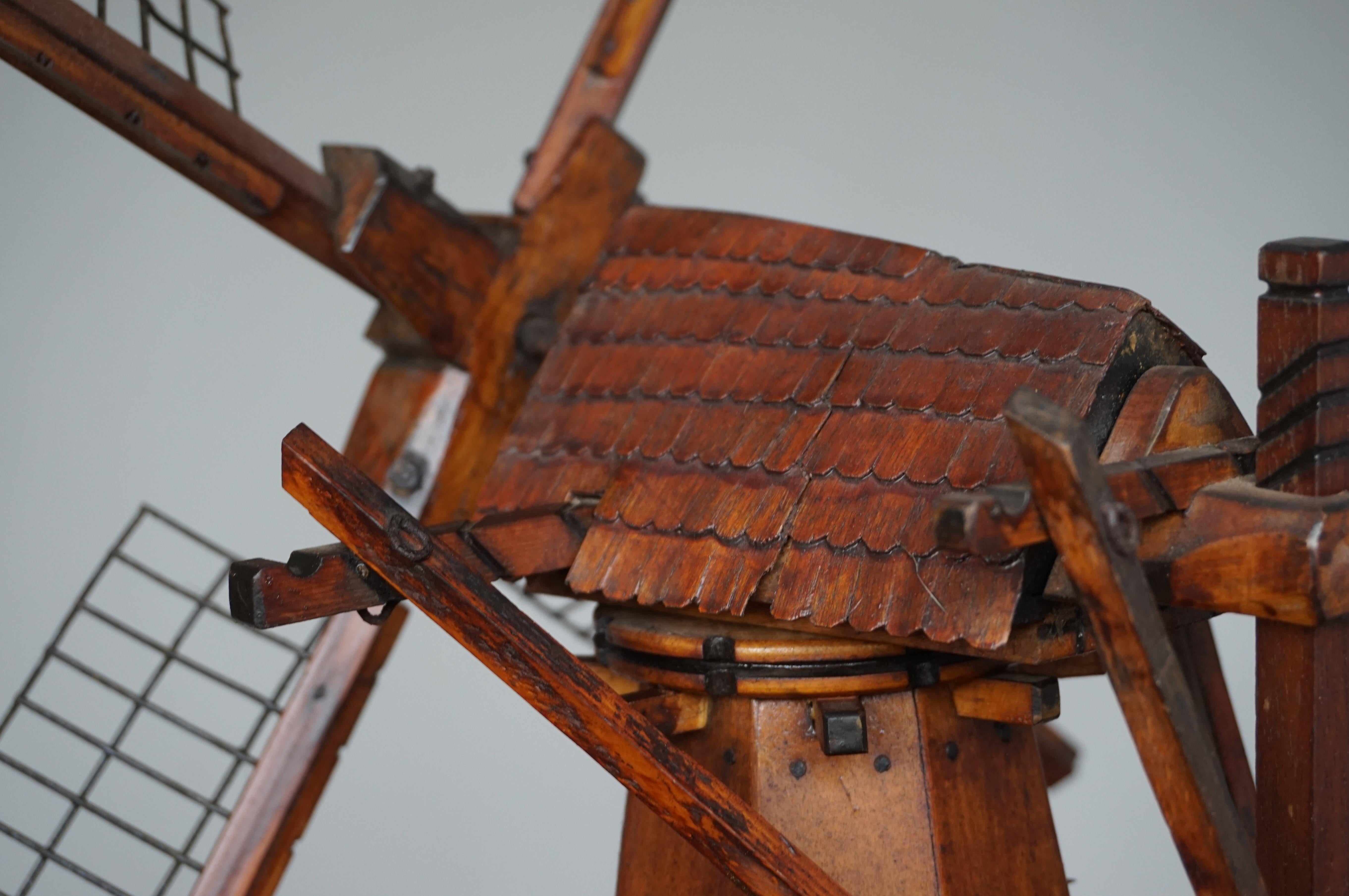 Antique & Unique Early 1900s Dutch Folk Art Scale Model Windmill w. Light Inside 6