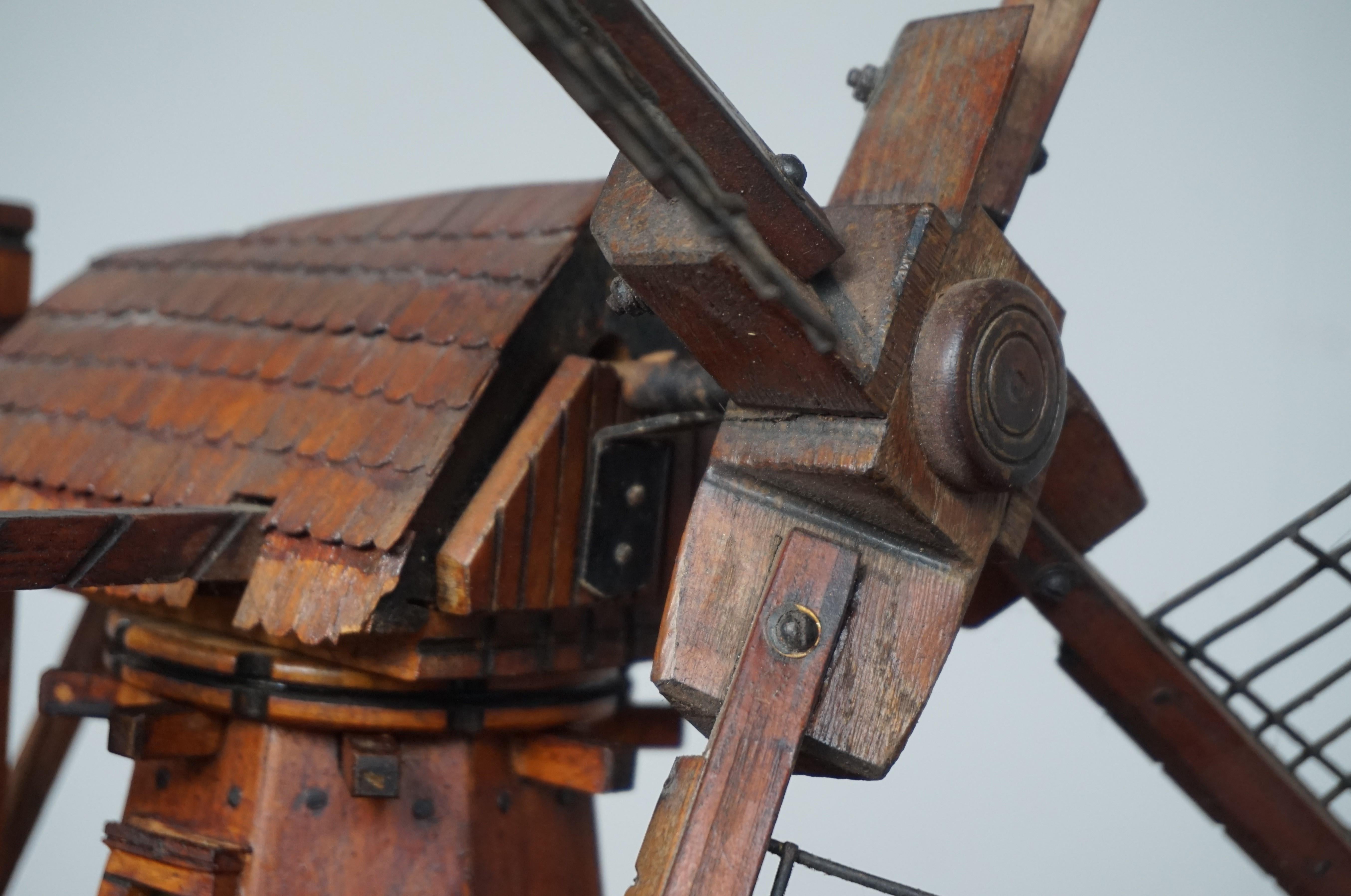 Antique & Unique Early 1900s Dutch Folk Art Scale Model Windmill w. Light Inside 7