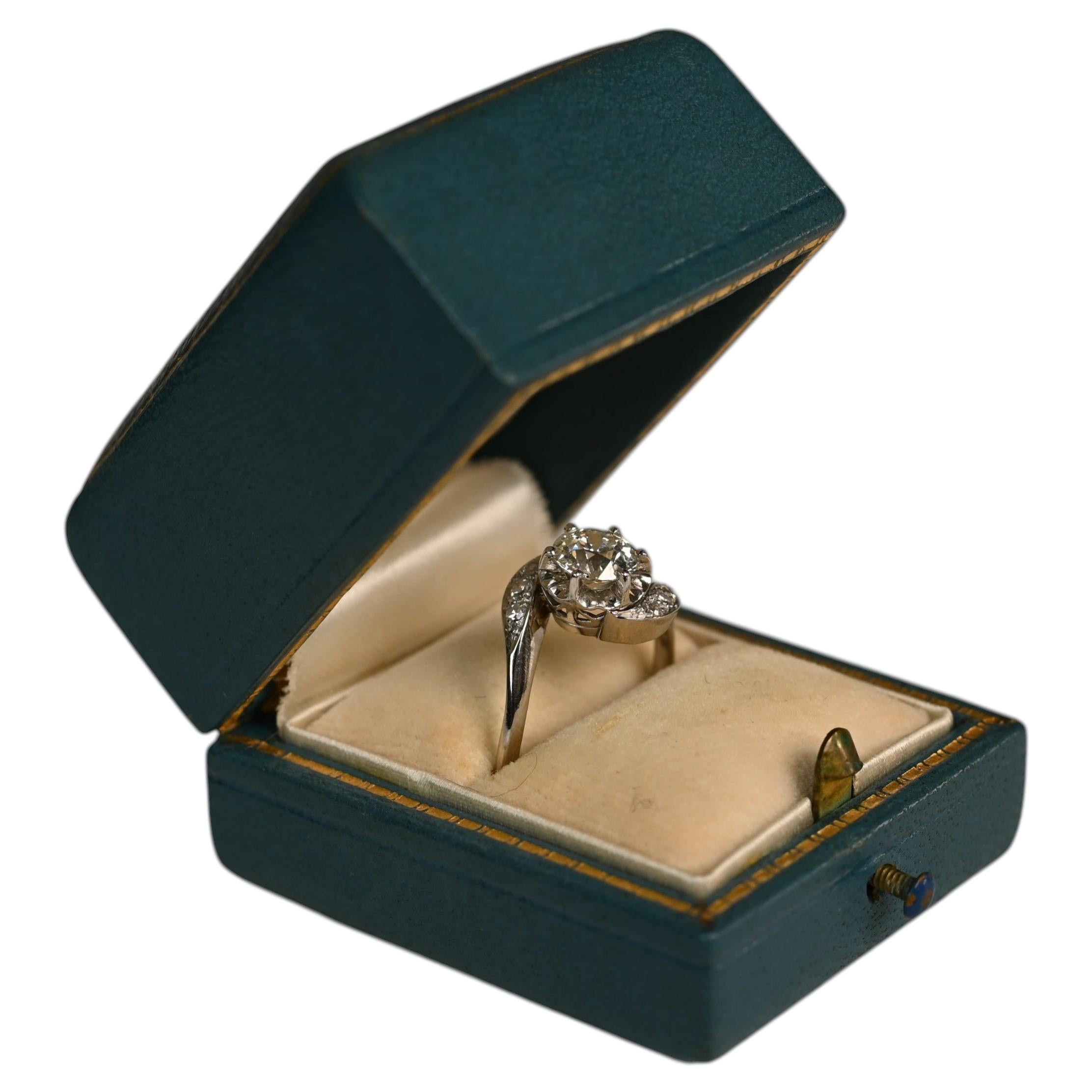 Antique Unique Engagement Ring. 0.90ct Old Euro Cut Diamond Swirl Ring Platinum For Sale