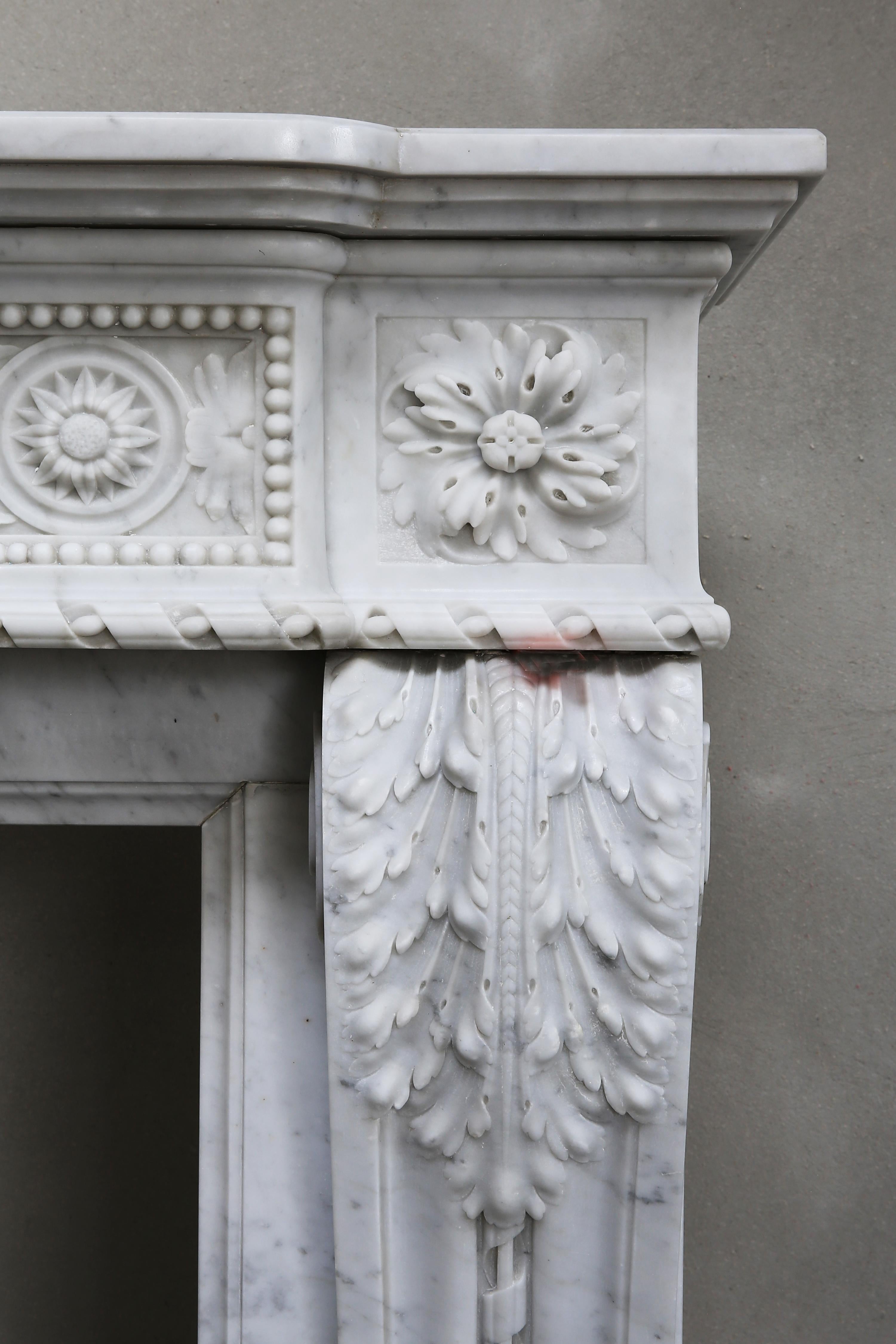 Antique Unique Fireplace of Carrara Marble from the 18th Century For Sale 4