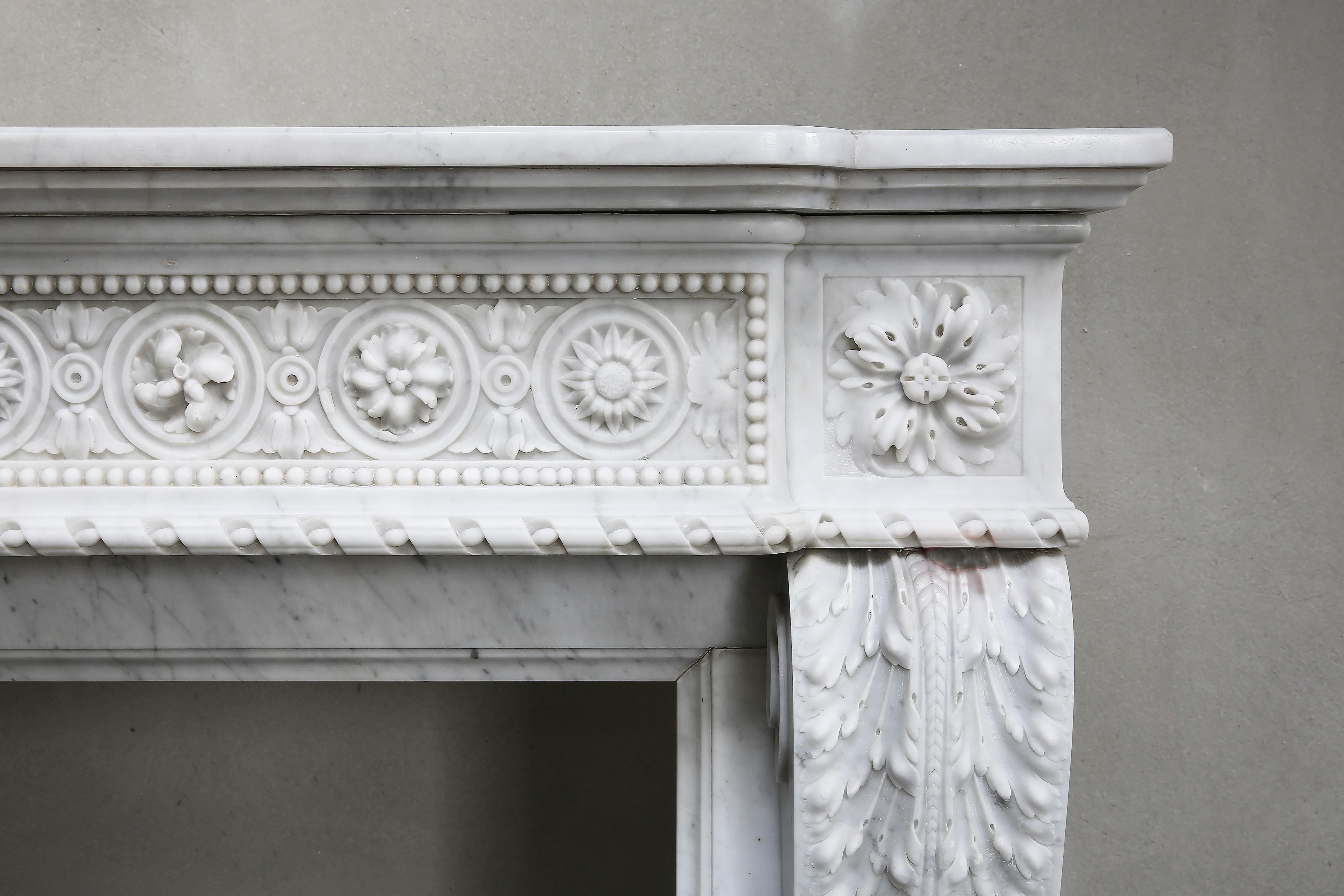 French Antique Unique Fireplace of Carrara Marble from the 18th Century For Sale