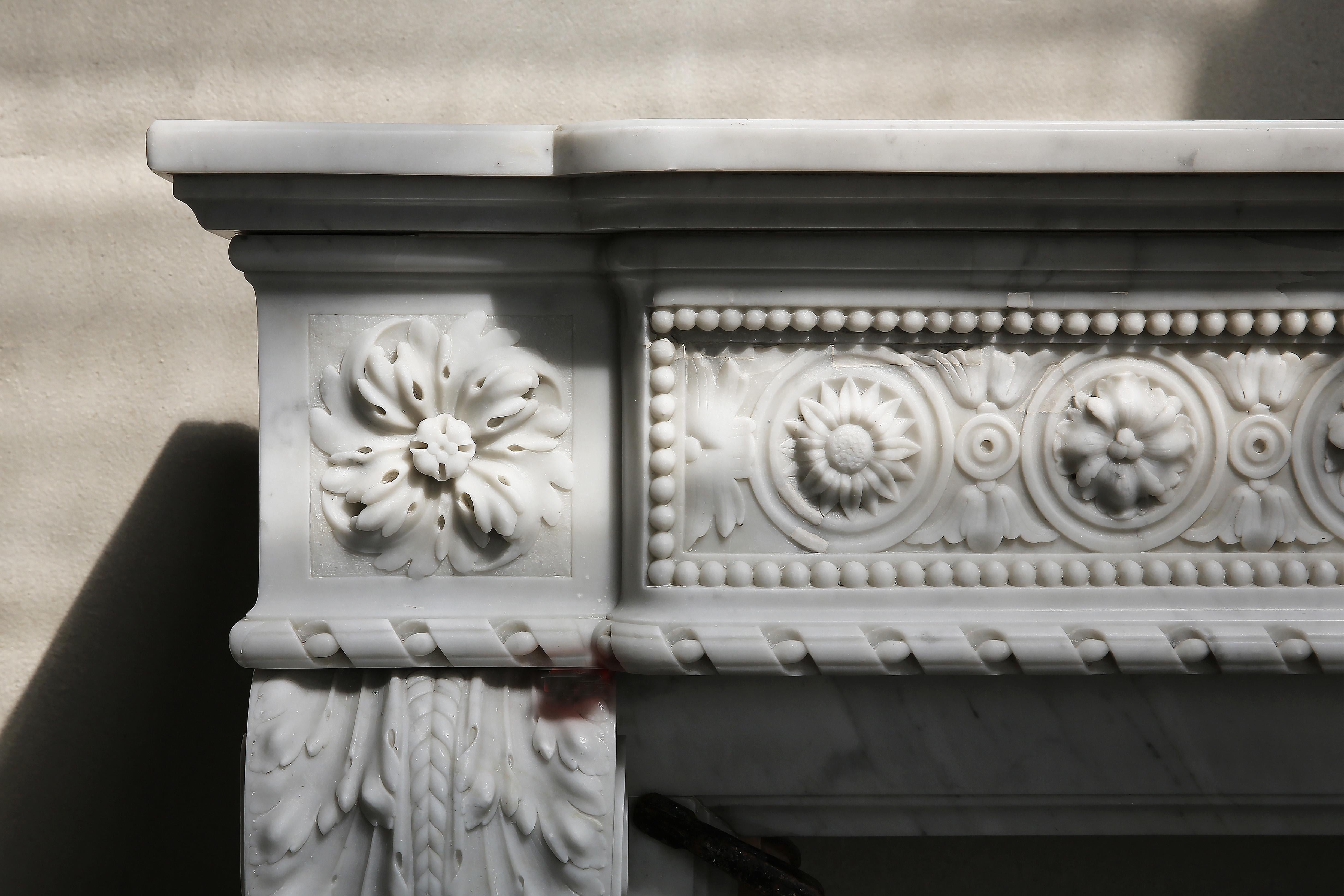 18th Century and Earlier Antique Unique Fireplace of Carrara Marble from the 18th Century For Sale