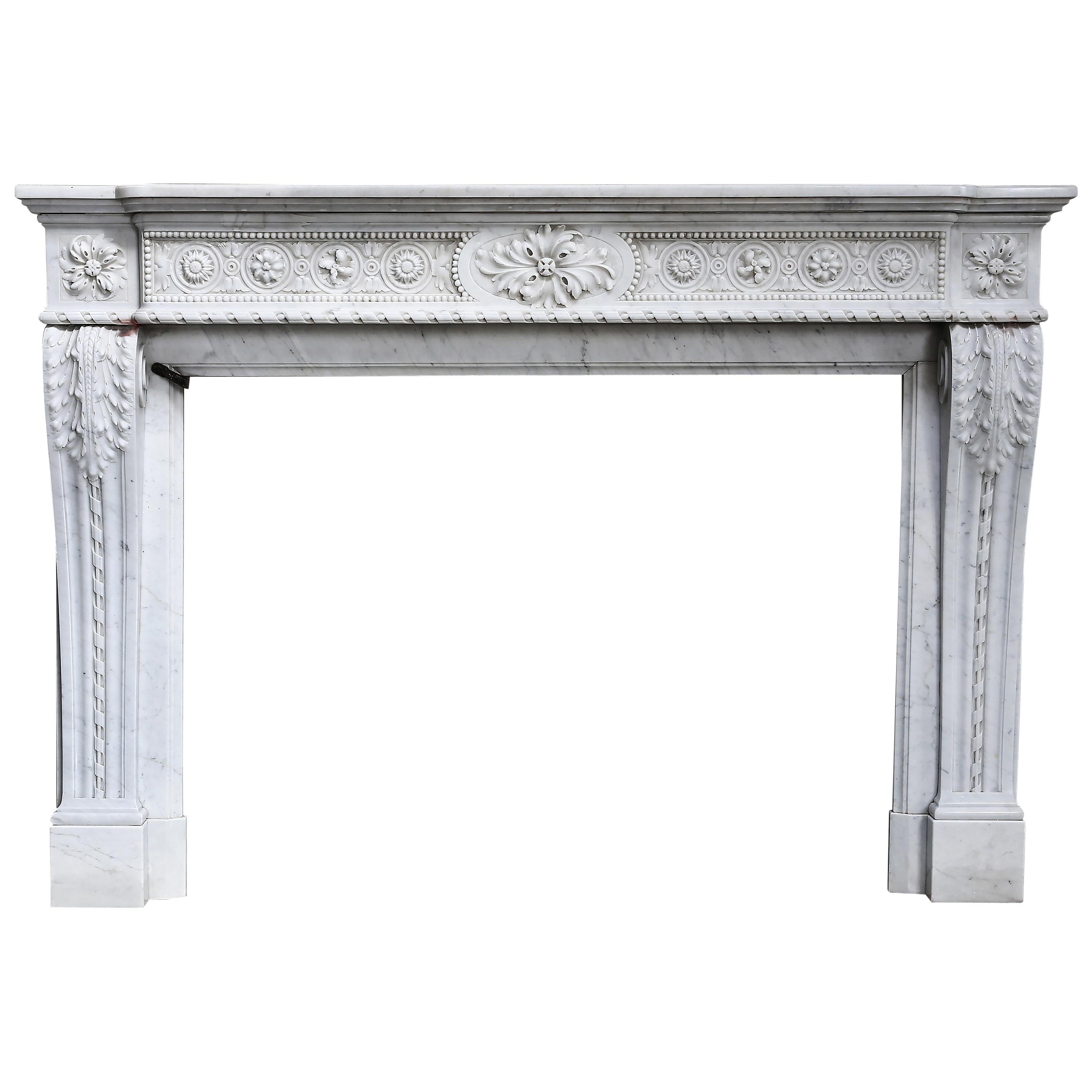 Antique Unique Fireplace of Carrara Marble from the 18th Century For Sale