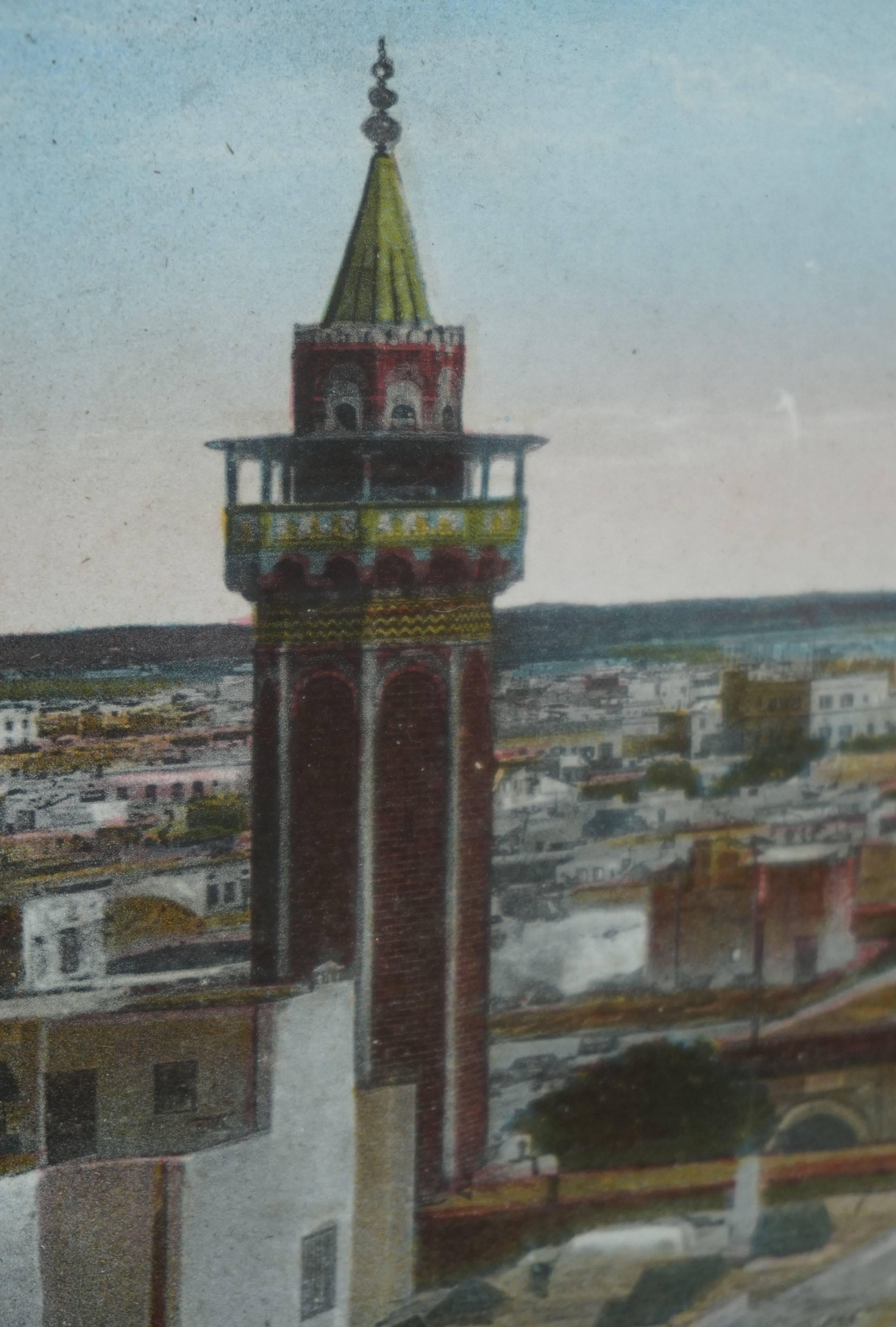 Cadre photo ancien et unique de style colonial français en noyer avec photo de la ligne d'horizon du Tunis en vente 3