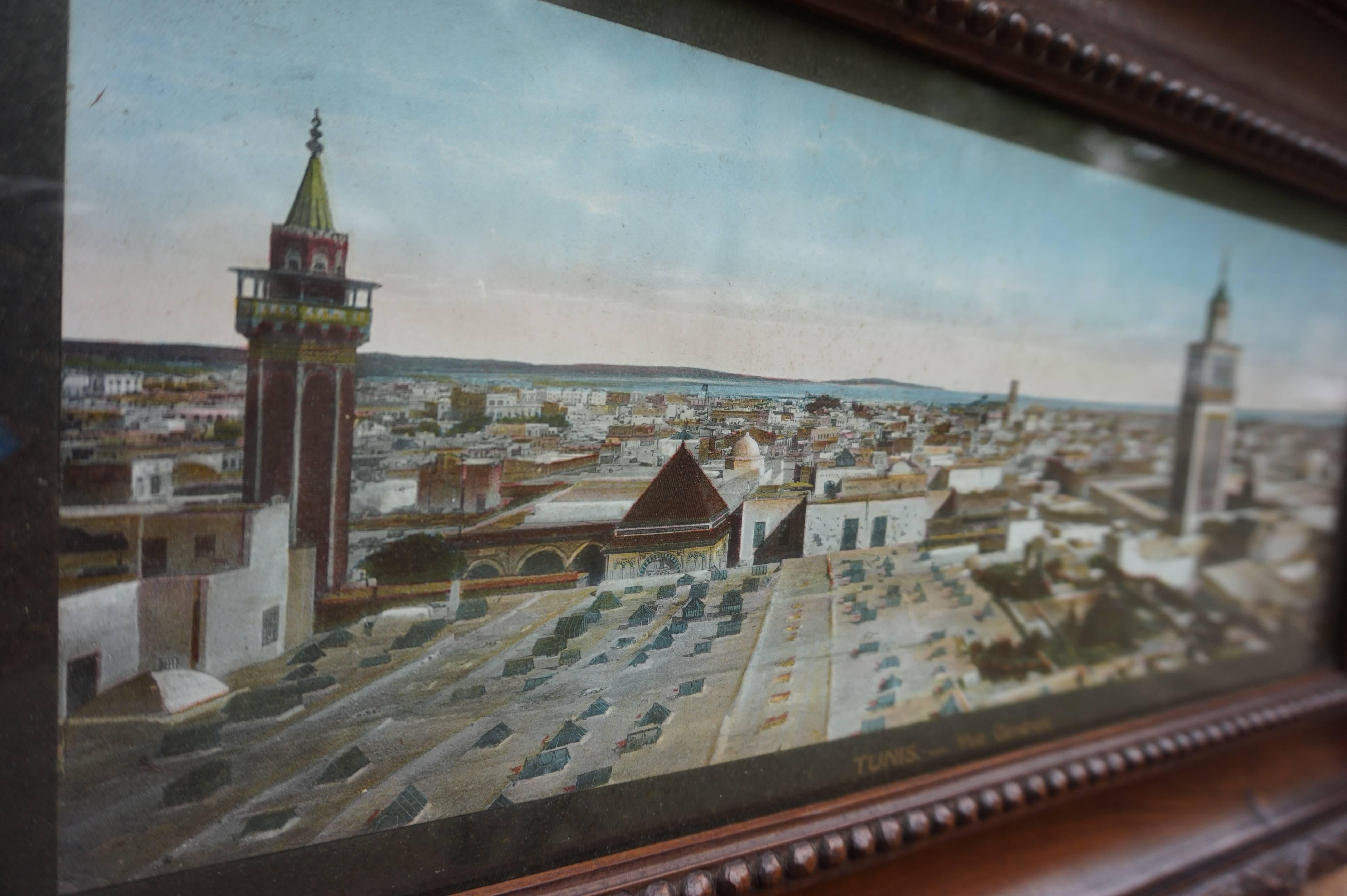 Antique & Unique French Colonial Walnut Picture Frame with Tunis Skyline Picture For Sale 2