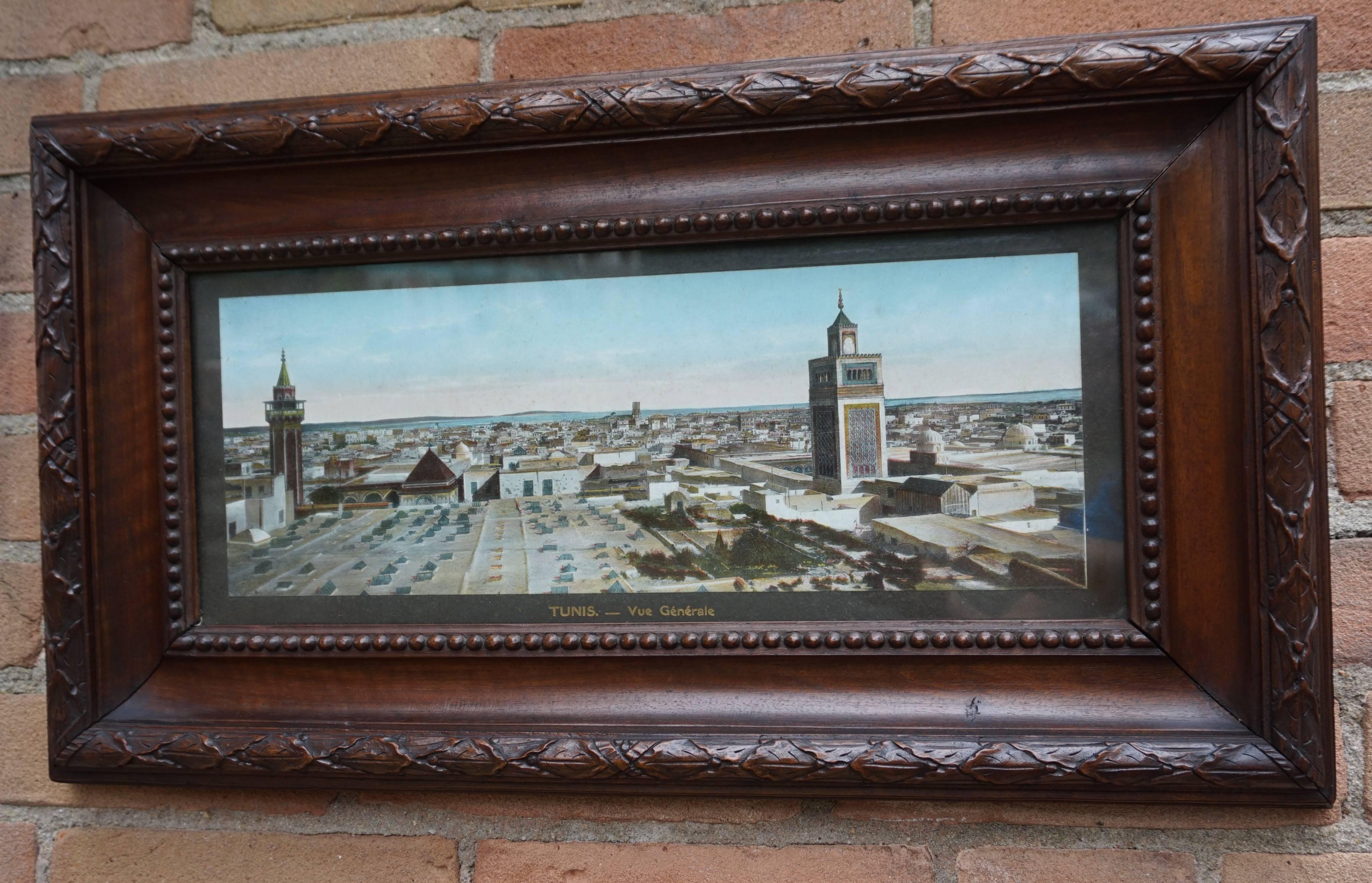 Antique & Unique French Colonial Walnut Picture Frame with Tunis Skyline Picture For Sale 8