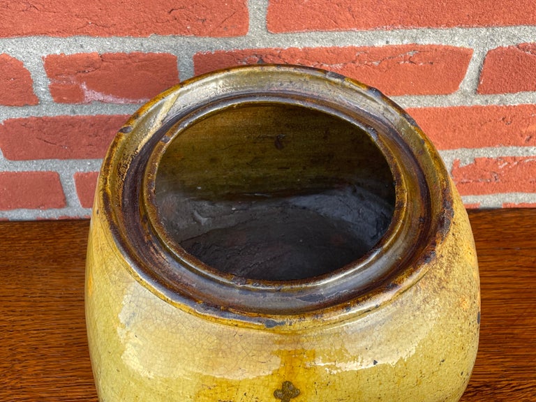 Antique and Unique Glazed Earthenware Pot W. Gothic Christogram