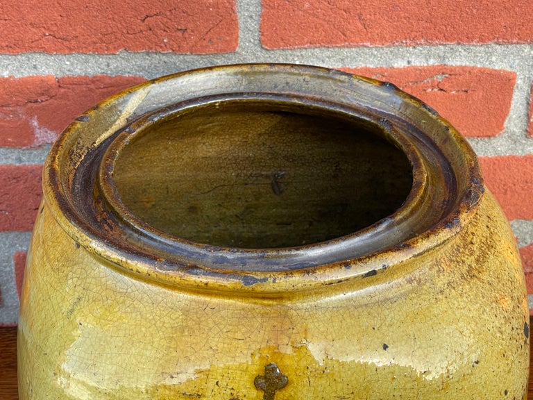 Antique and Unique Glazed Earthenware Pot W. Gothic Christogram