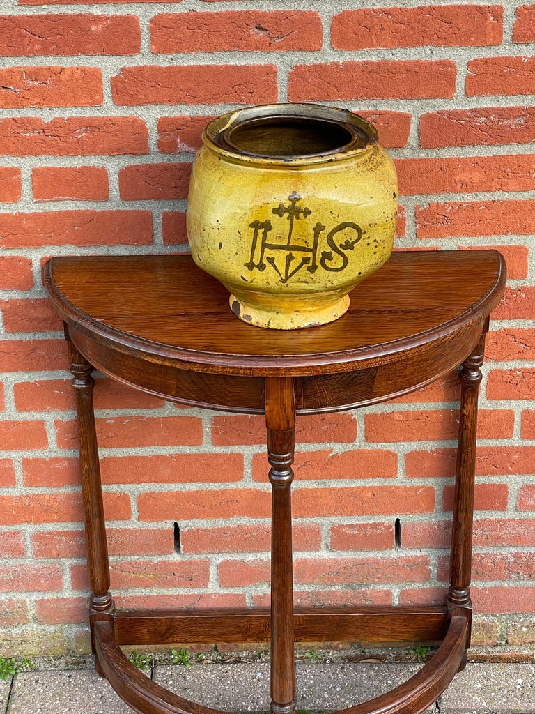 Antique and Unique Glazed Earthenware Pot W. Gothic Christogram