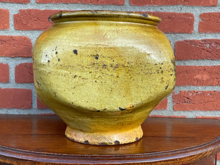 Antique and Unique Glazed Earthenware Pot W. Gothic Christogram