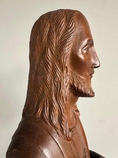 Antique Museum Quality Hand Carved  Sacred Heart of Christ Sculpture / Statue