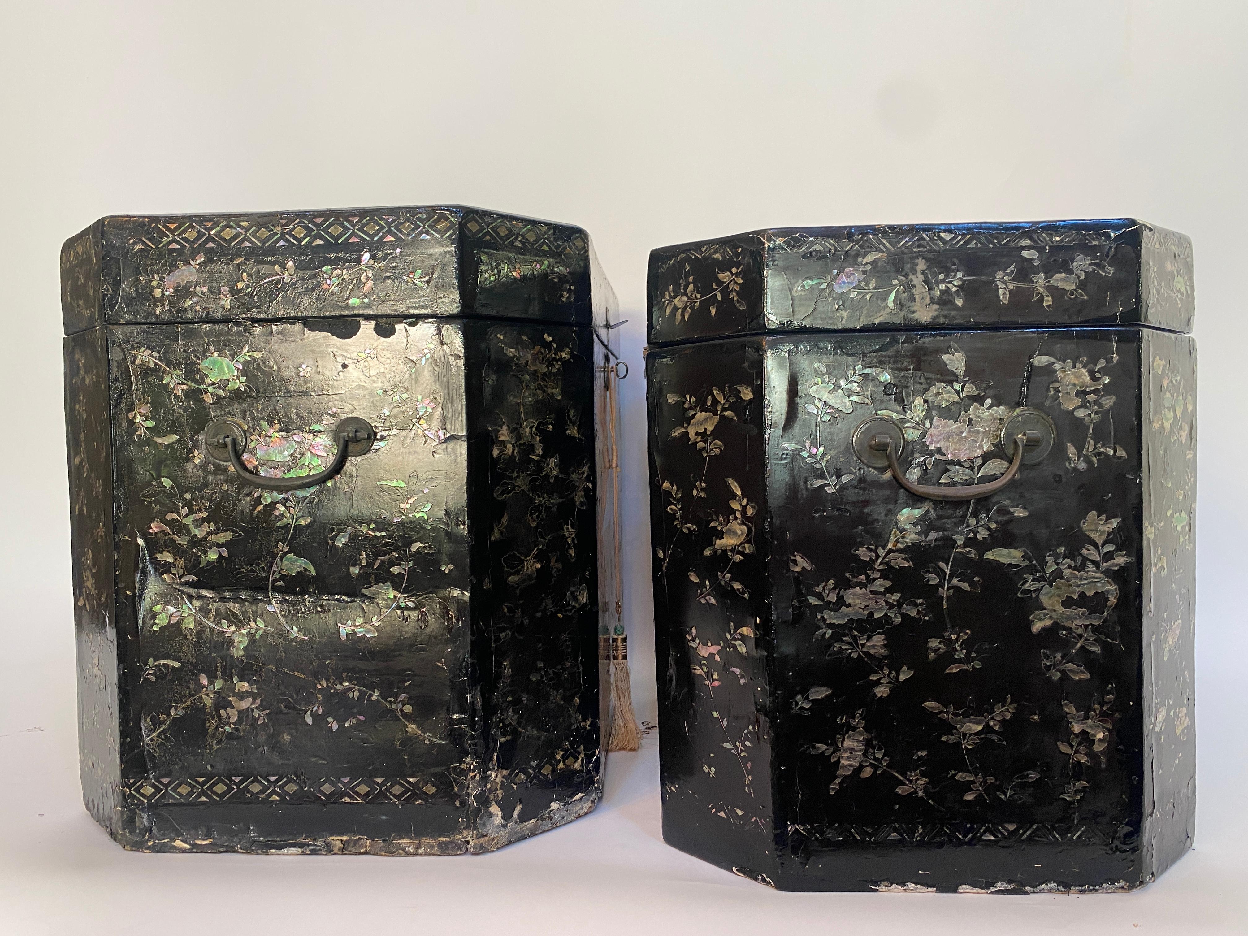 Antique Unique Large Two of Shell Inlaid Black Lacquer Chinese Book Boxes For Sale 2