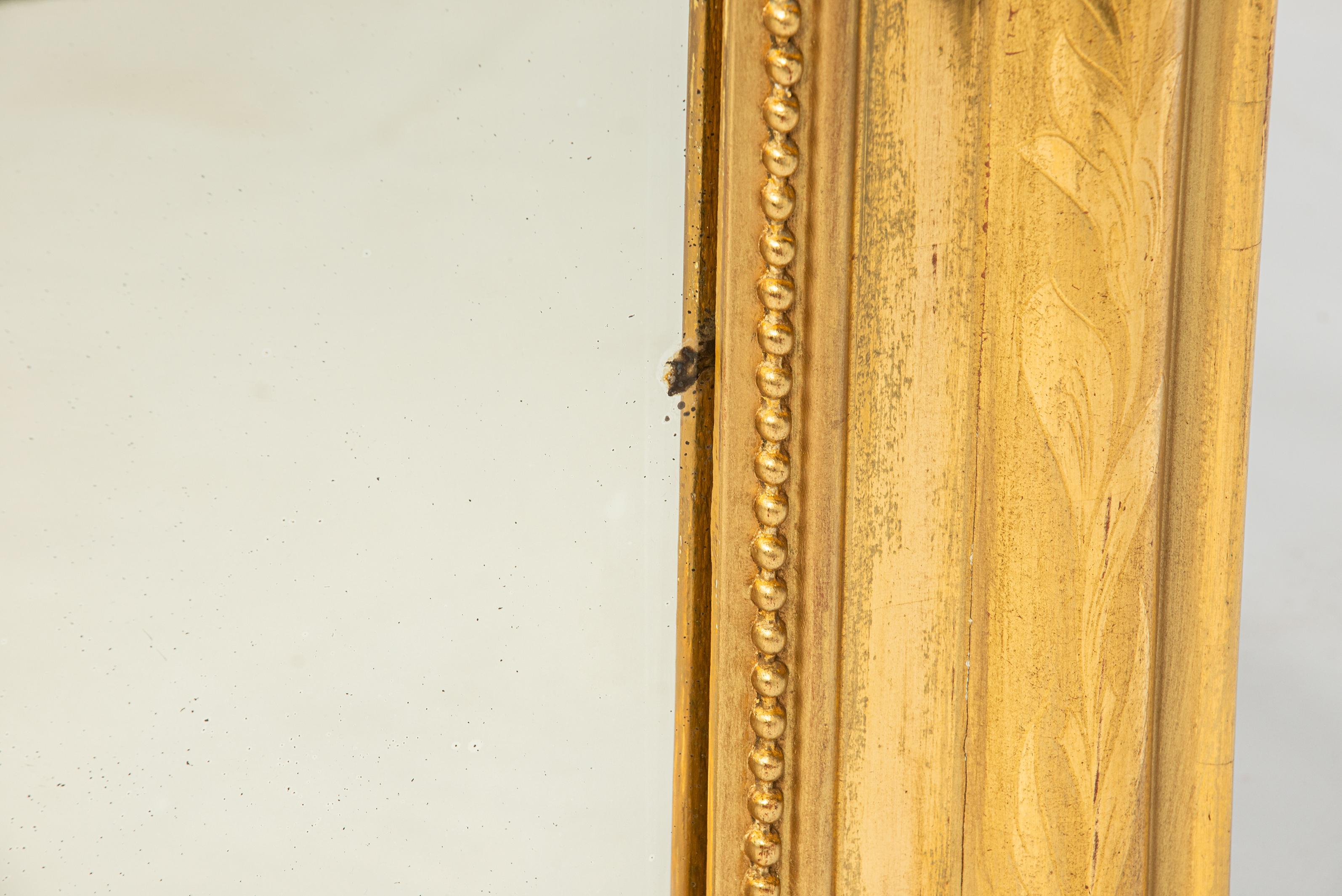 Antique unique fin 19ème siècle feuille d'or doré miroir français Louis Philippe en vente 3