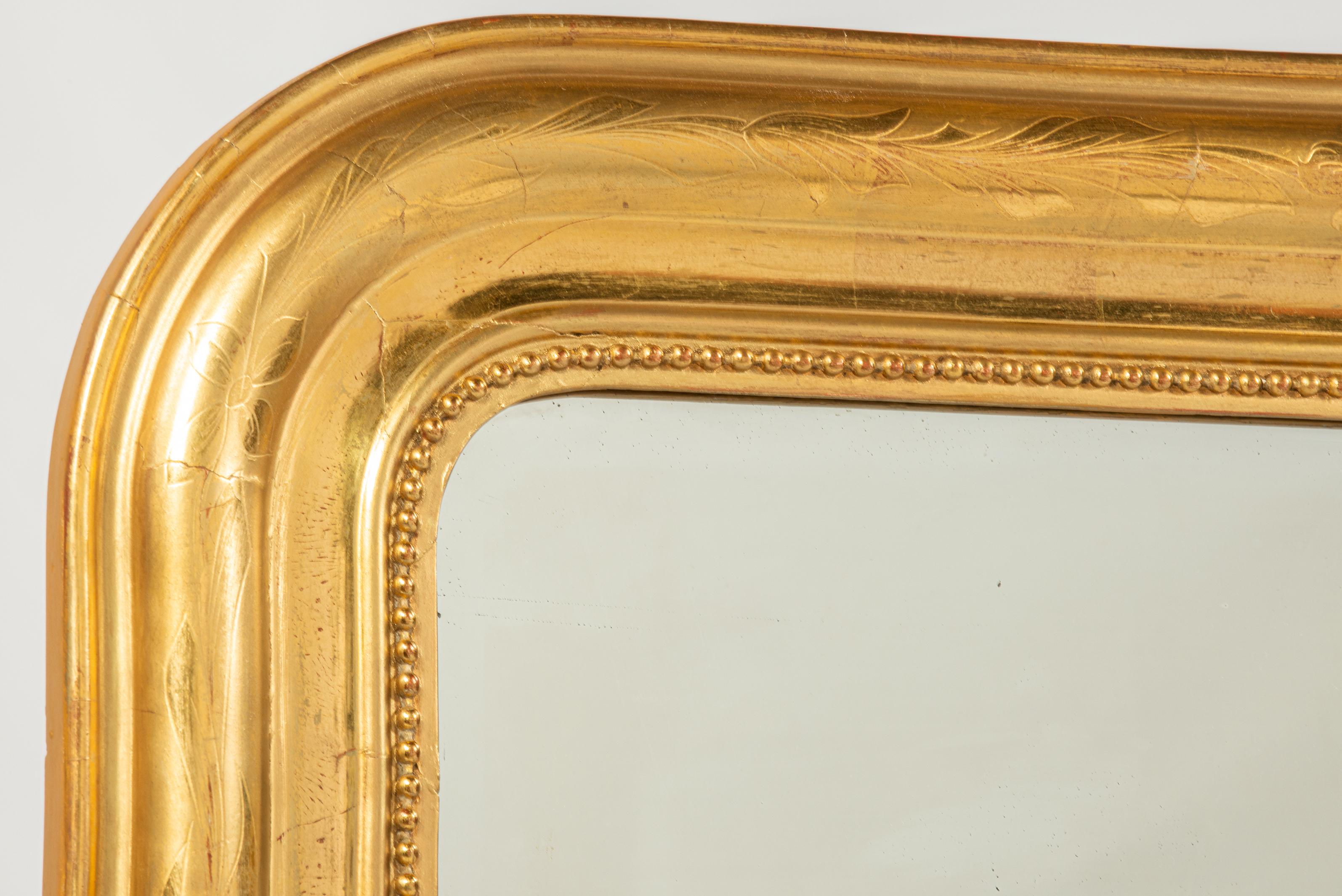 Louis-Philippe Antique unique fin 19ème siècle feuille d'or doré miroir français Louis Philippe en vente