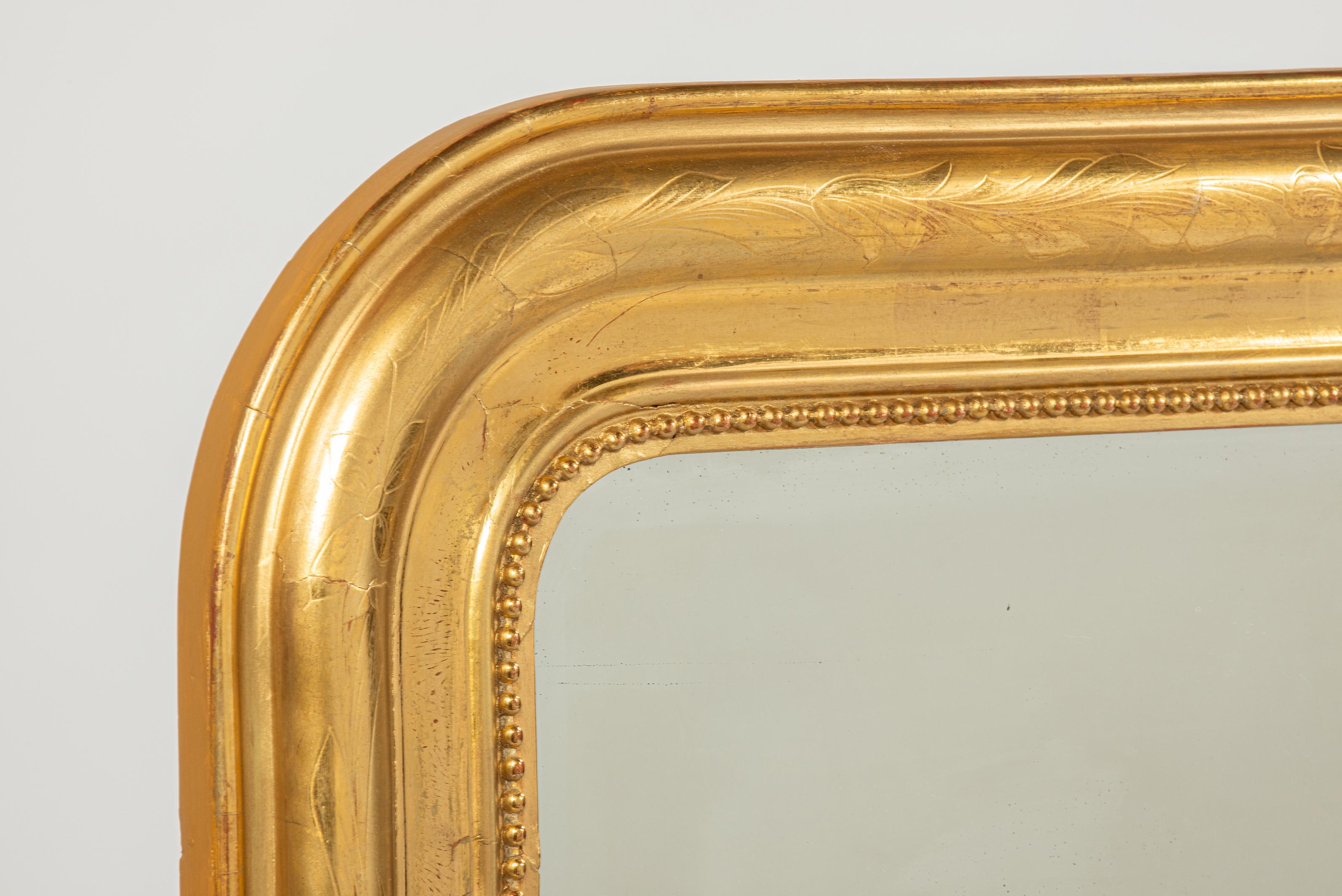 XIXe siècle Antique unique fin 19ème siècle feuille d'or doré miroir français Louis Philippe en vente