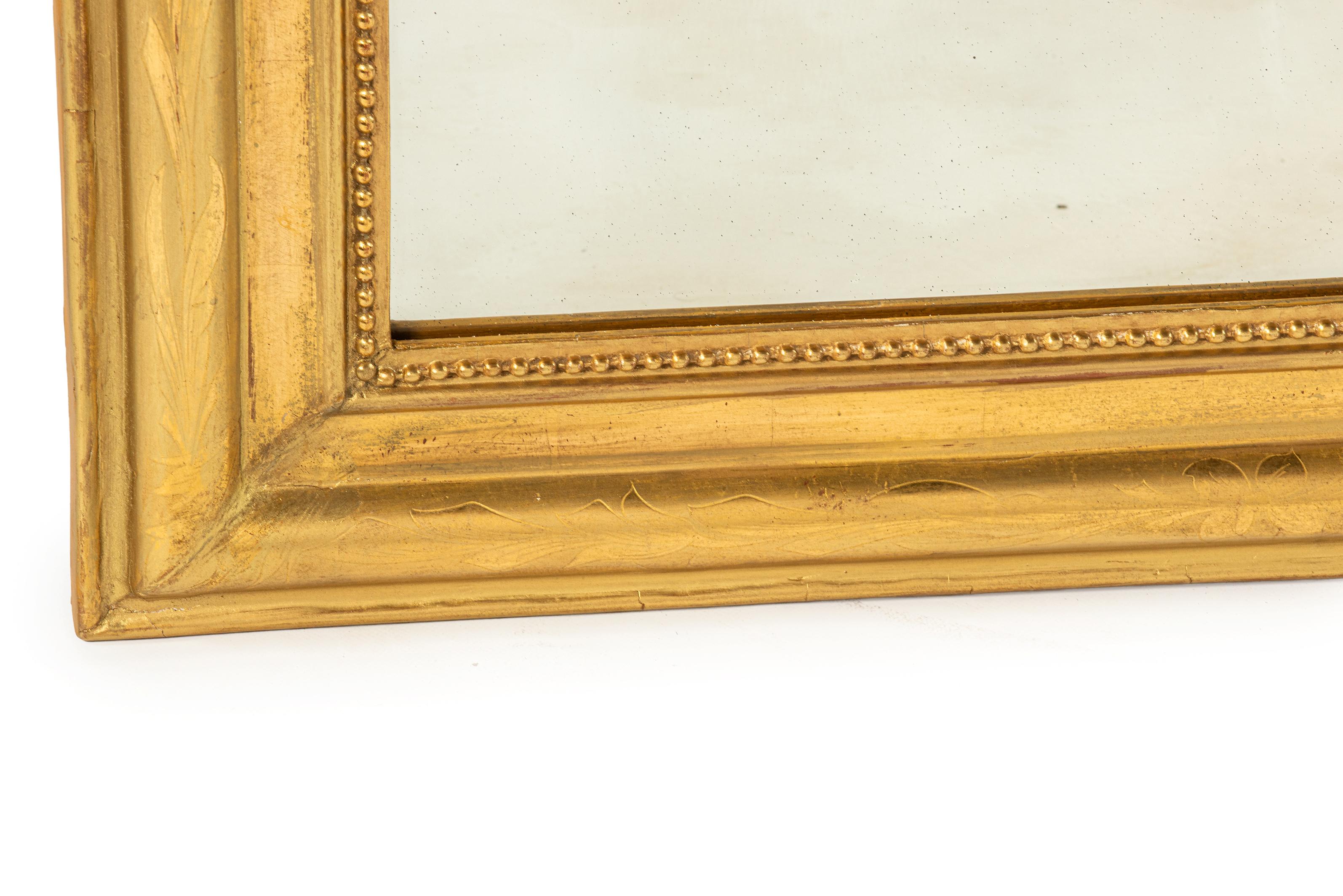 Pin Antique unique fin 19ème siècle feuille d'or doré miroir français Louis Philippe en vente