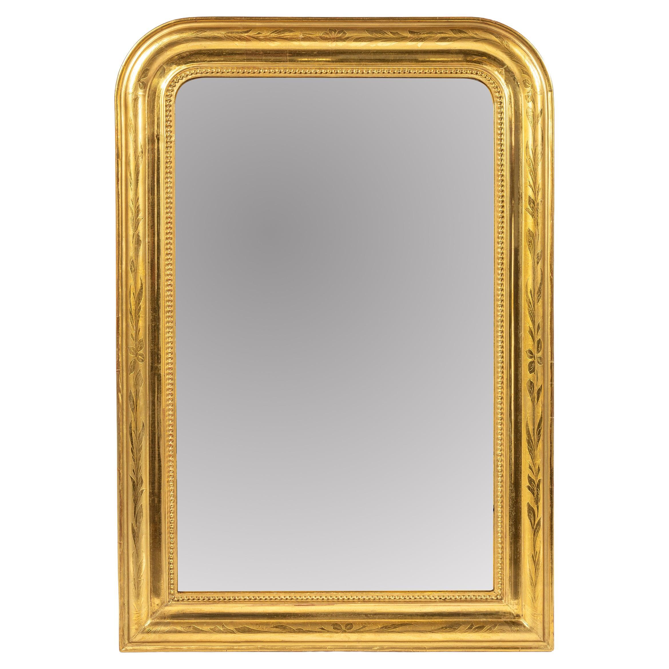 Antique unique fin 19ème siècle feuille d
or doré miroir français Louis Philippe