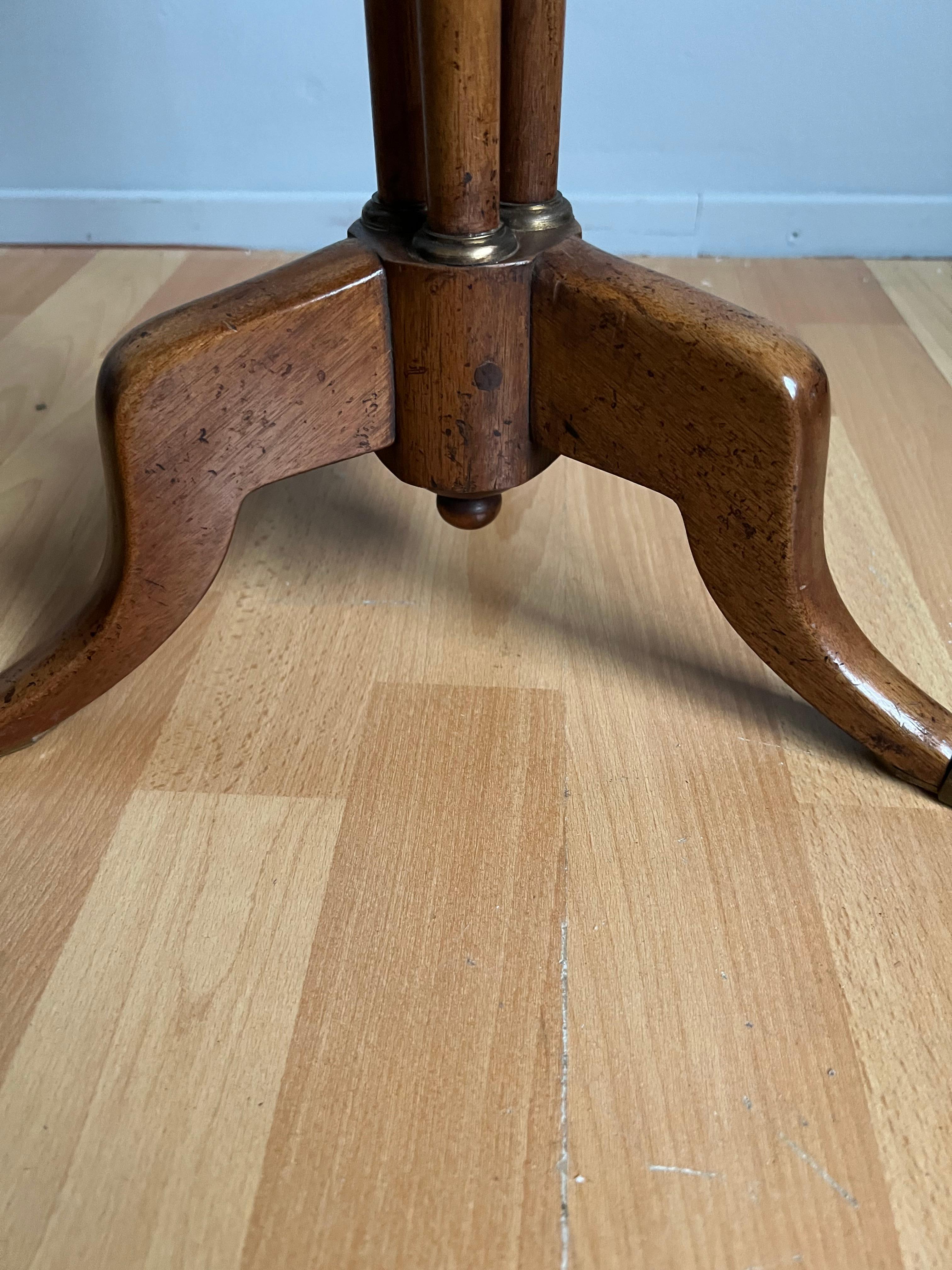 Antique & Unique French Nutwood, Brass & Bronze End Table w. Label and Stamp For Sale 4