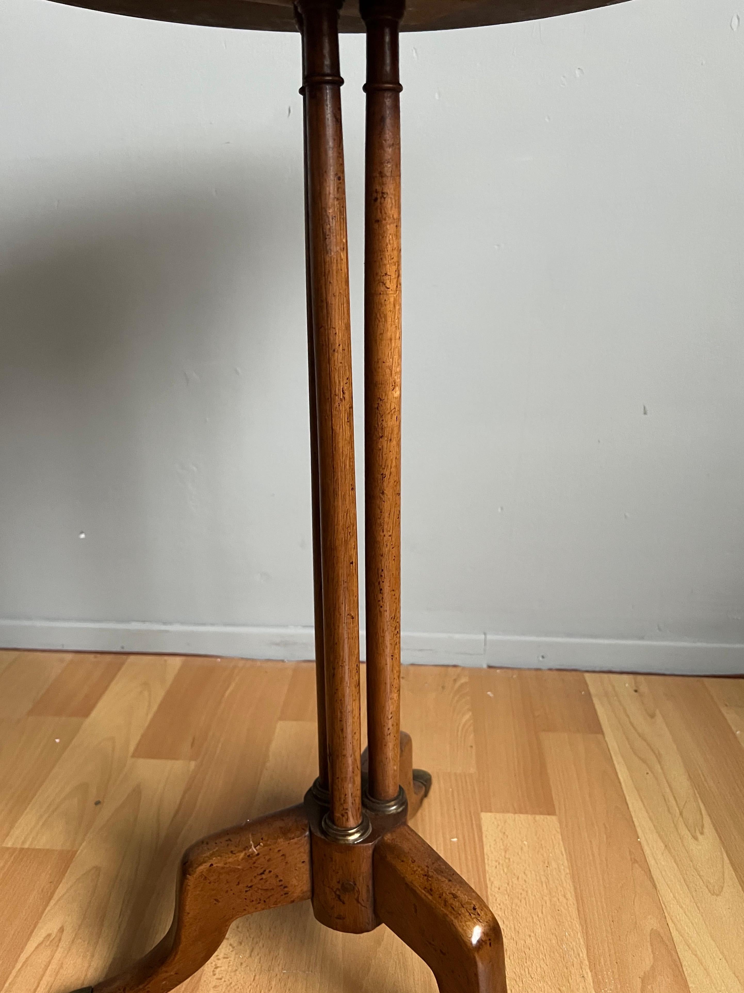 Antique & Unique French Nutwood, Brass & Bronze End Table w. Label and Stamp For Sale 5