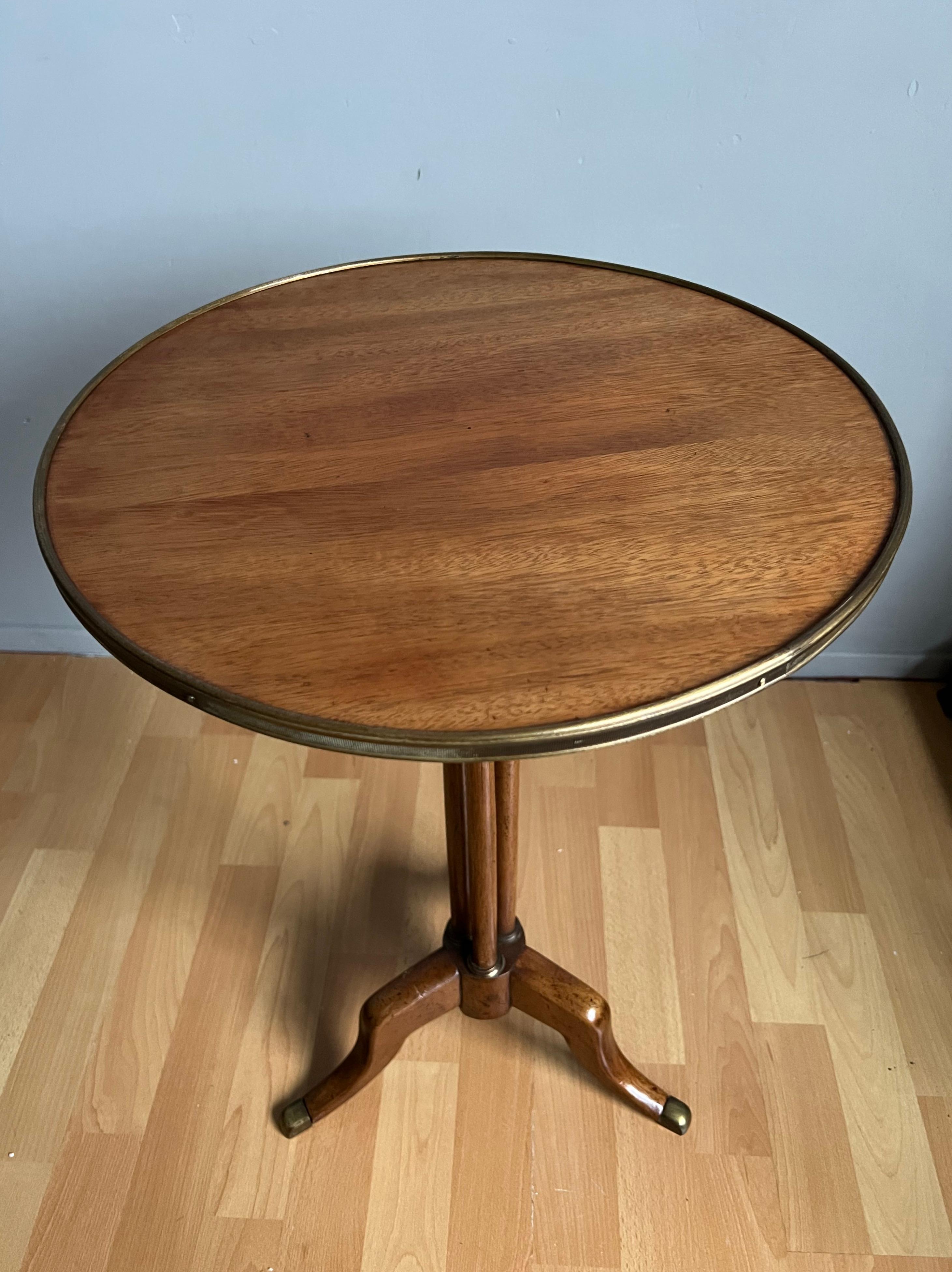 Antique & Unique French Nutwood, Brass & Bronze End Table w. Label and Stamp For Sale 12