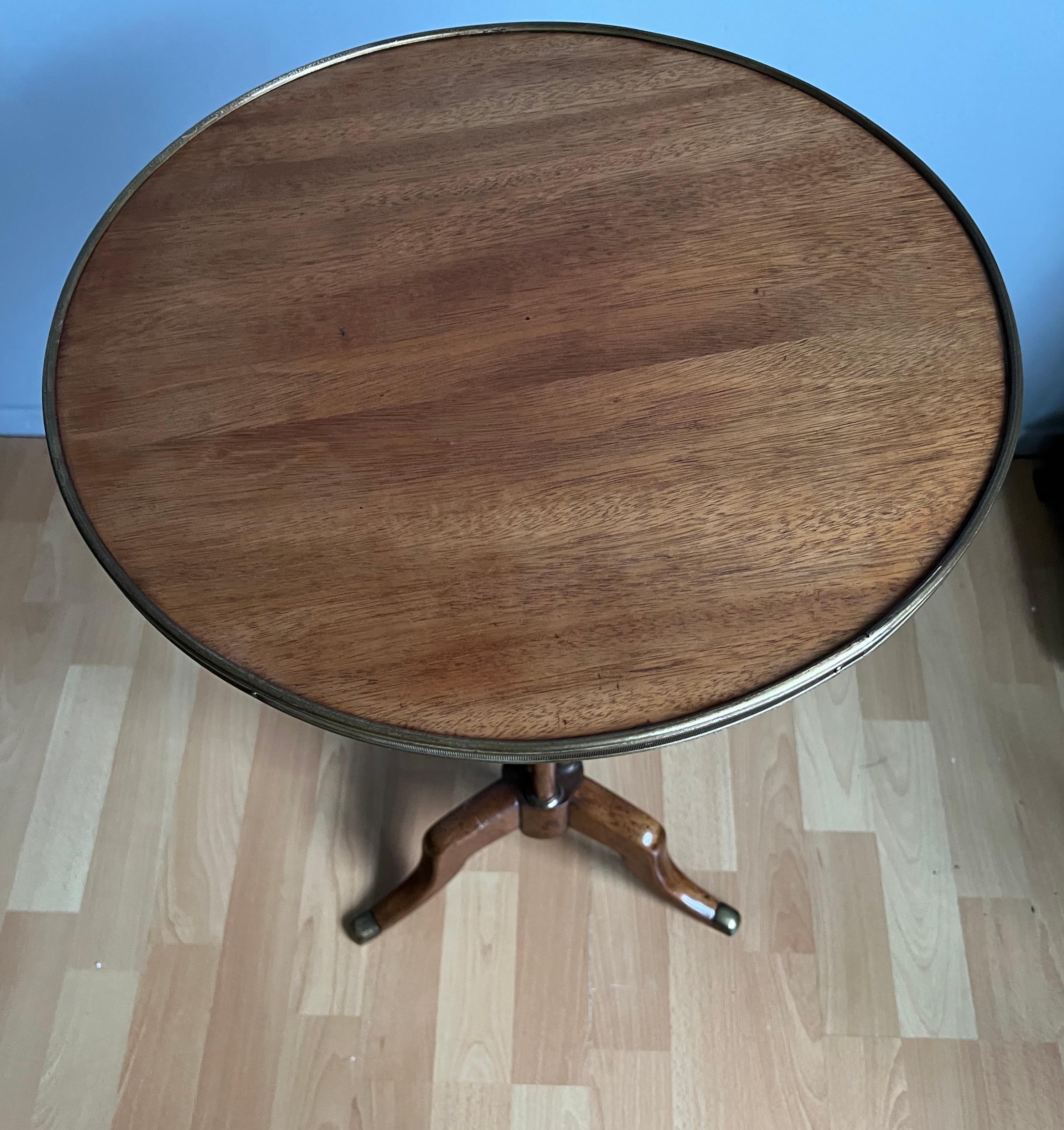 Antique & Unique French Nutwood, Brass & Bronze End Table w. Label and Stamp For Sale 13