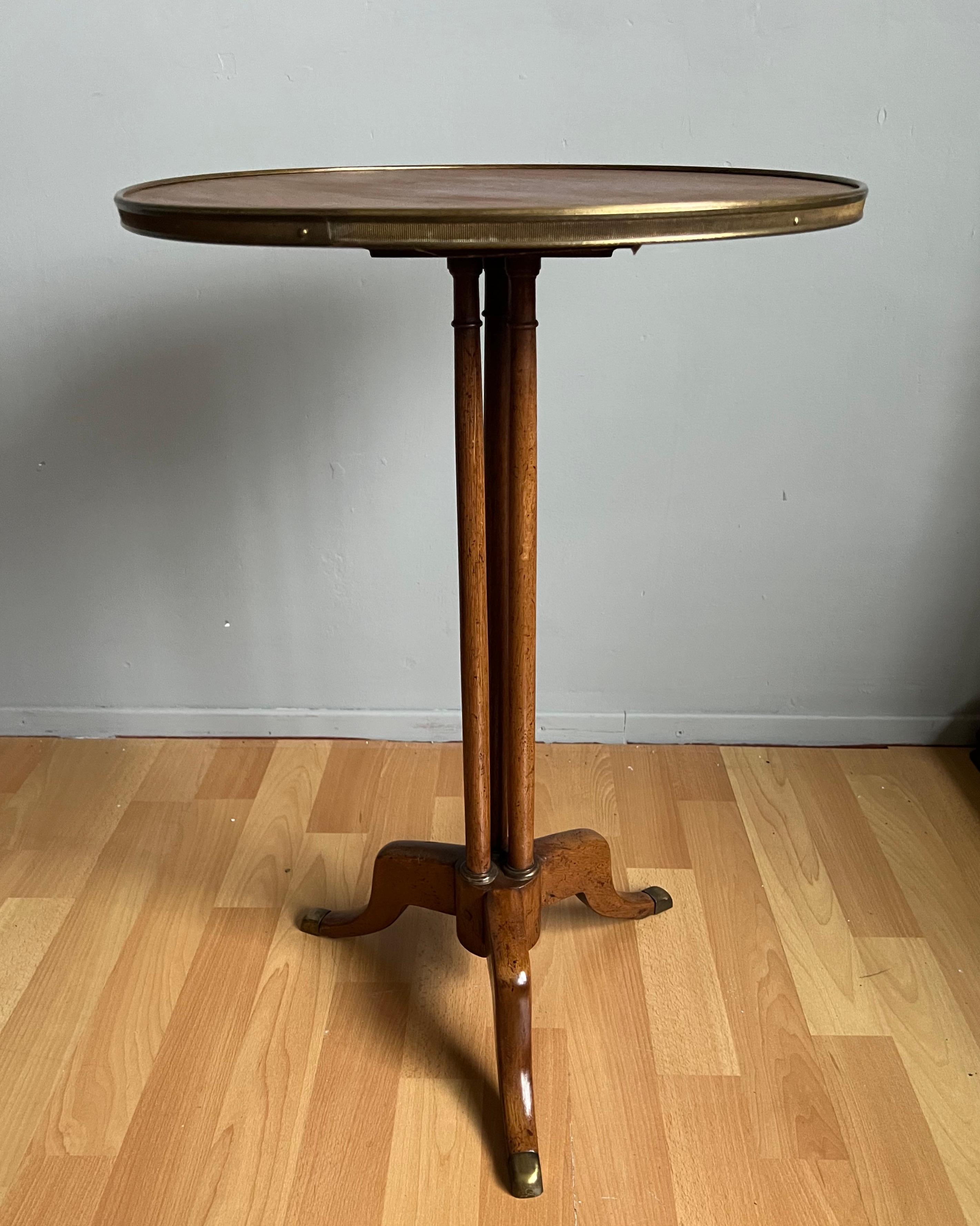 Antique & Unique French Nutwood, Brass & Bronze End Table w. Label and Stamp In Excellent Condition For Sale In Lisse, NL