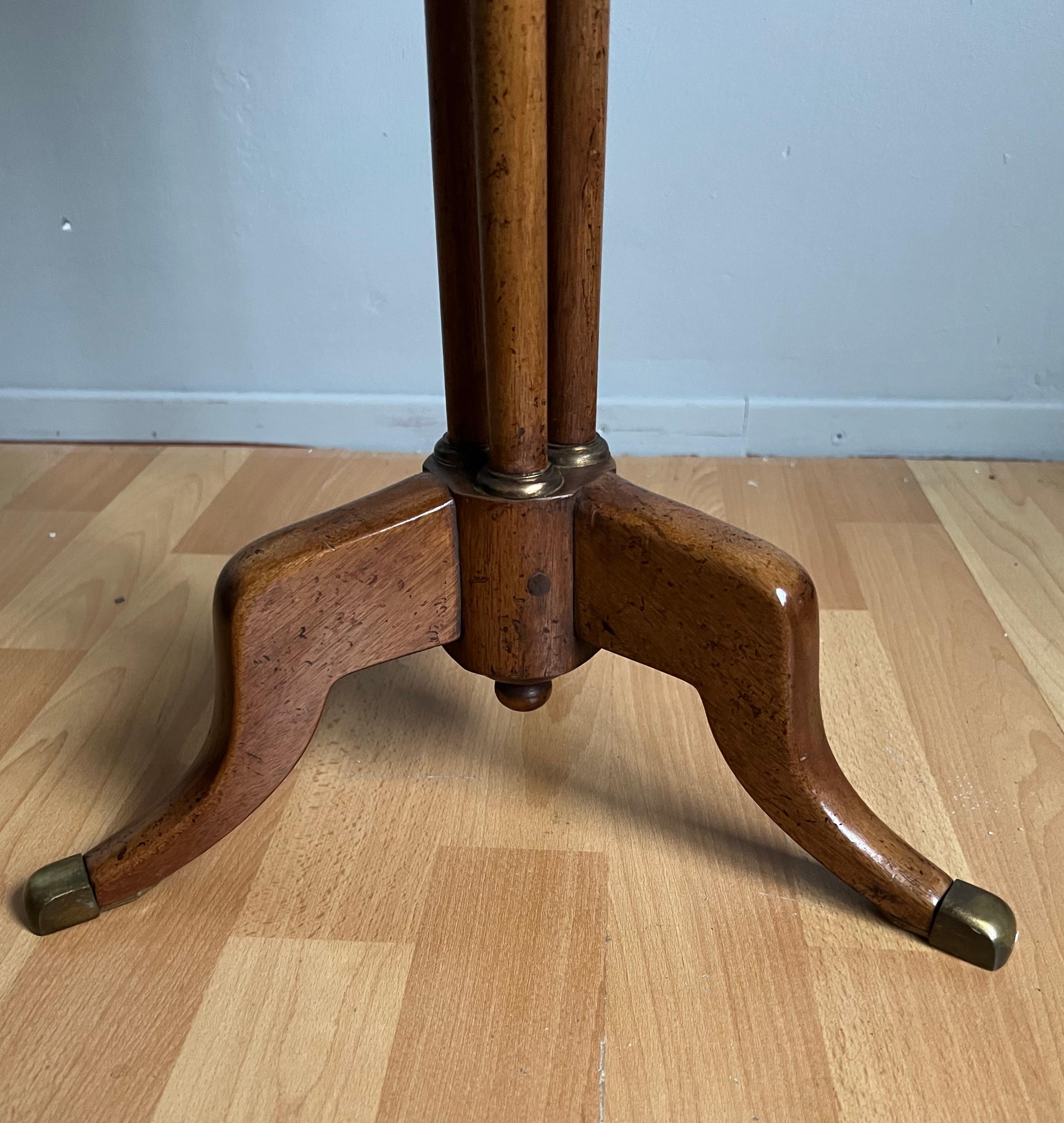 Antique & Unique French Nutwood, Brass & Bronze End Table w. Label and Stamp For Sale 2