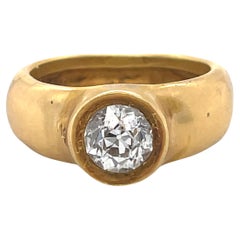 Antique Unisex Bezel Ring, 18K Gold Vintage Ring, 1.2ct Old European Diamond 