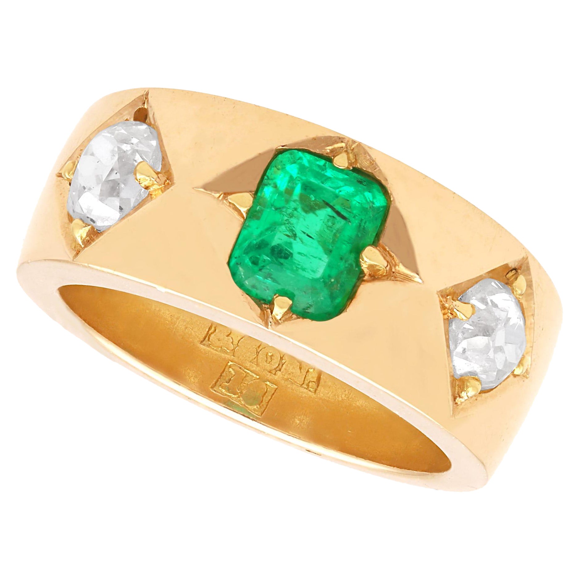 Esmeralda australiana antigua de 0,80 quilates Diamante de 0,97 quilates Anillo de oro amarillo de 18 quilates en venta