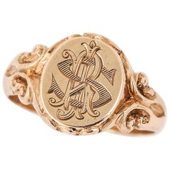 Antique Unisex Monogram Signet Ring, English Circa 1926