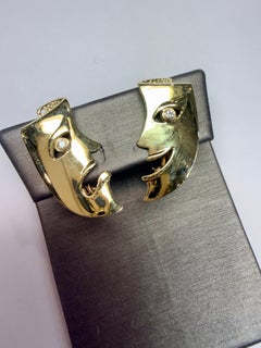 Antique Unisex Stud Earrings, Joker Mask Design, Circa 1990s