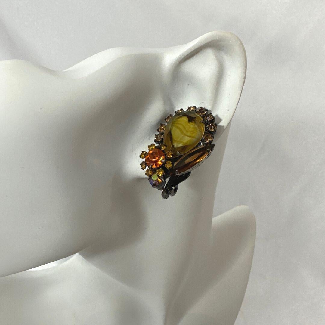 Art déco Boucles d'oreilles antiquités non signées Julianna Multi Color Floral en vente