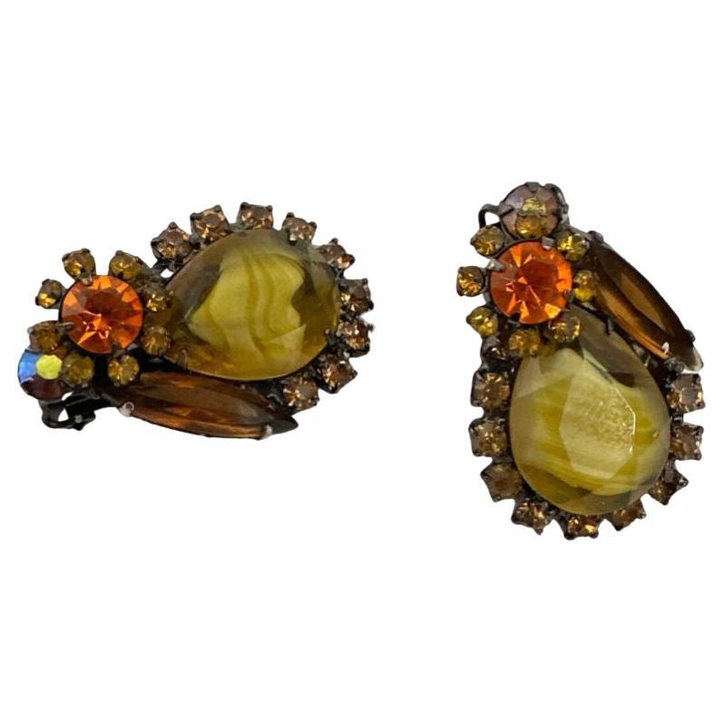 Antique Unsigned Julianna Multi Color Floral Earrings For Sale